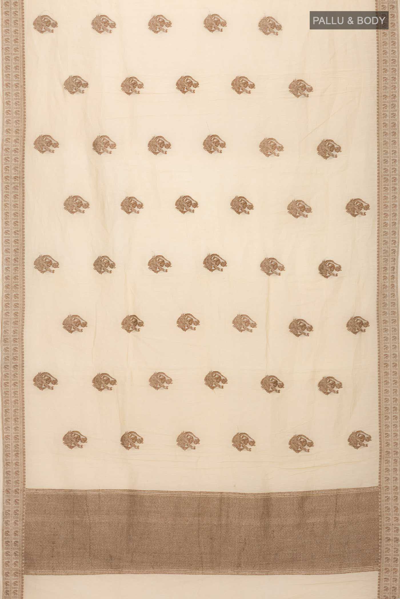 Beige Tussar Silk Saree - Image 5