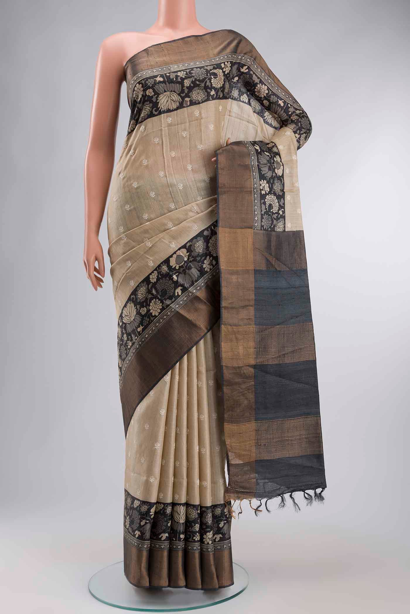 Beige Tussar Silk Saree