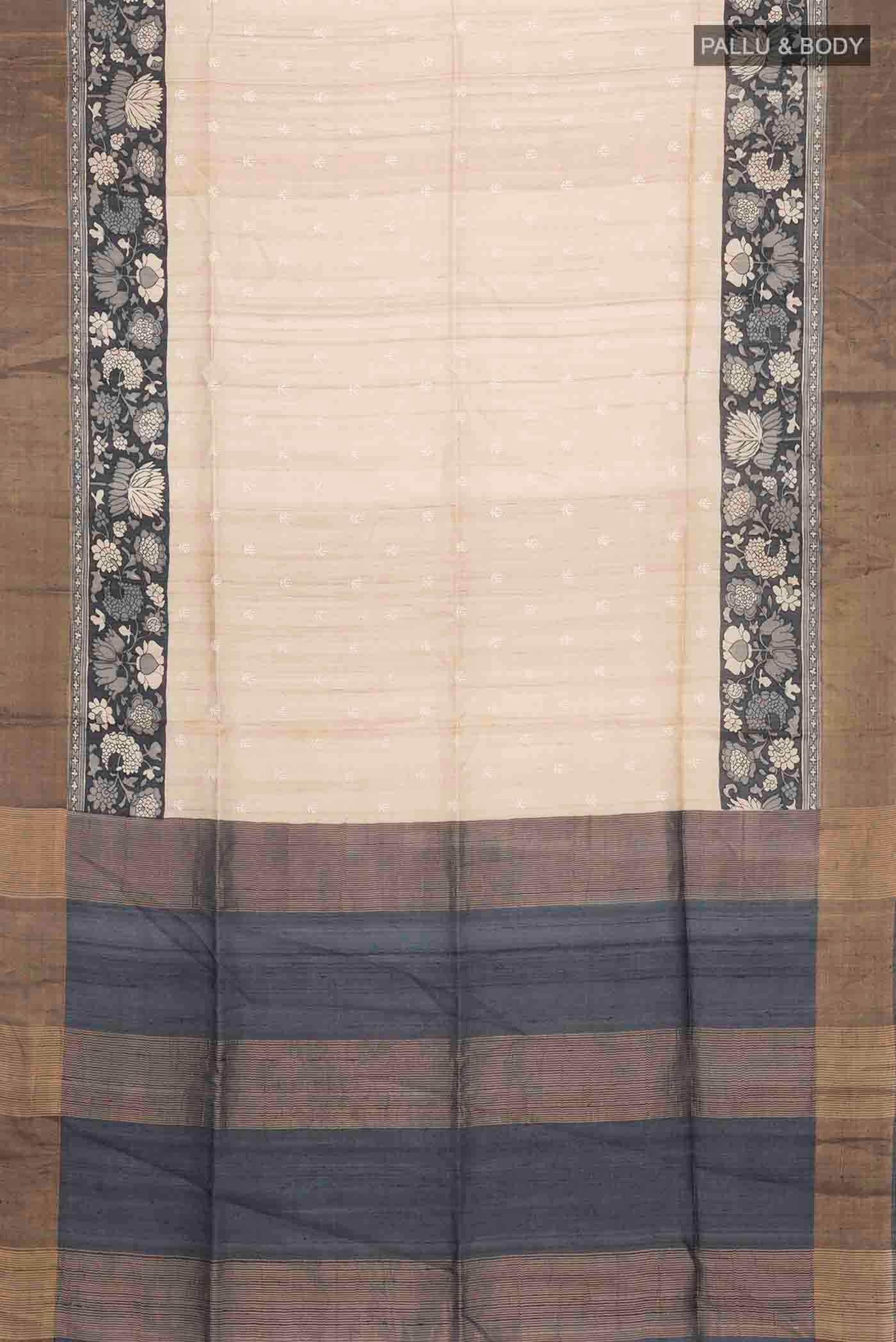 Beige Tussar Silk Saree - Image 5
