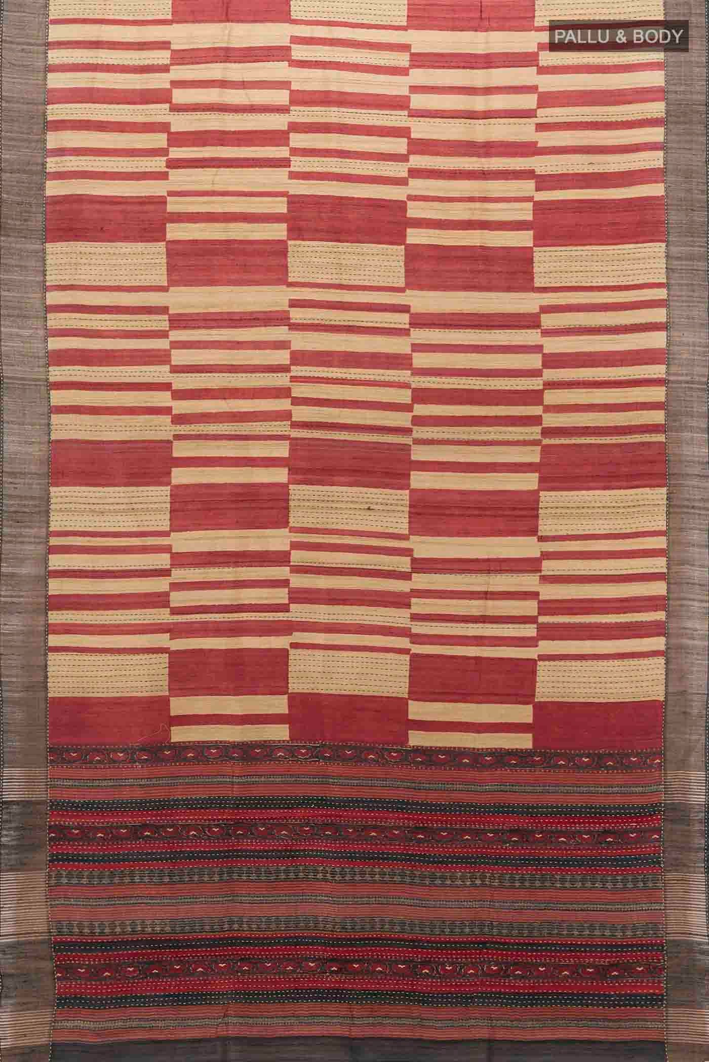 Beige Tussar Silk Saree - Image 5