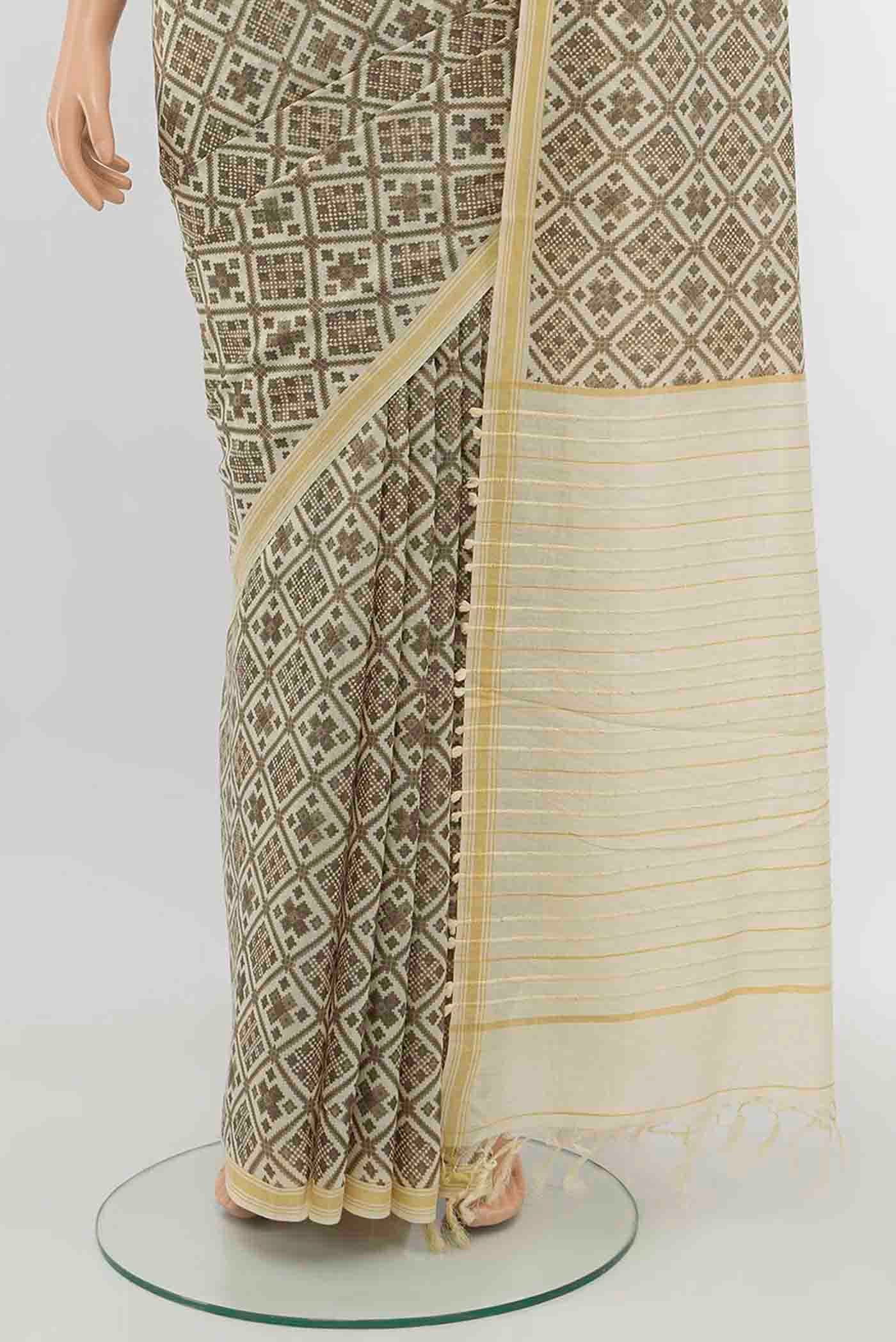 Beige Tussar Silk Saree - Image 3