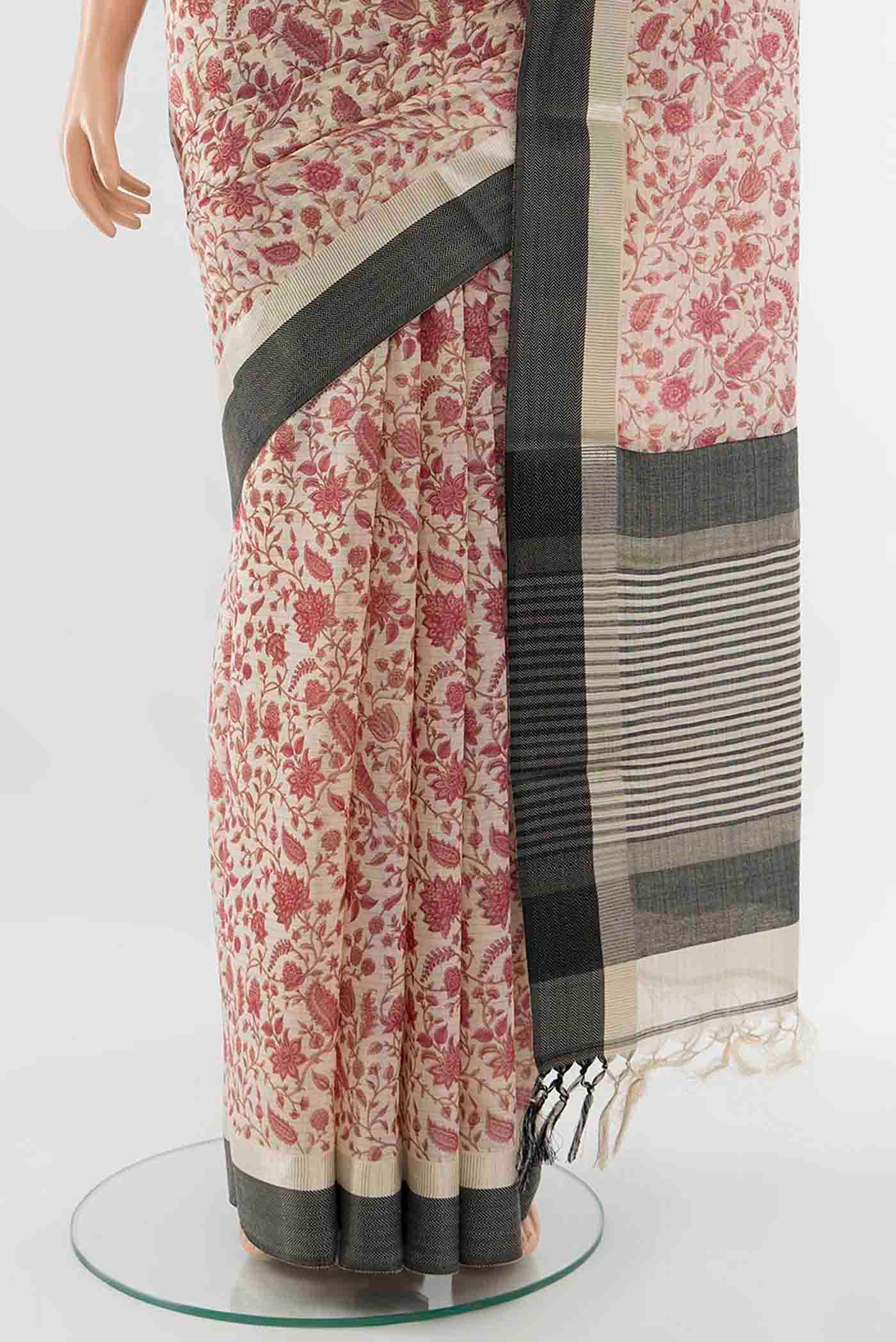 Beige Tussar Silk Saree - Image 3