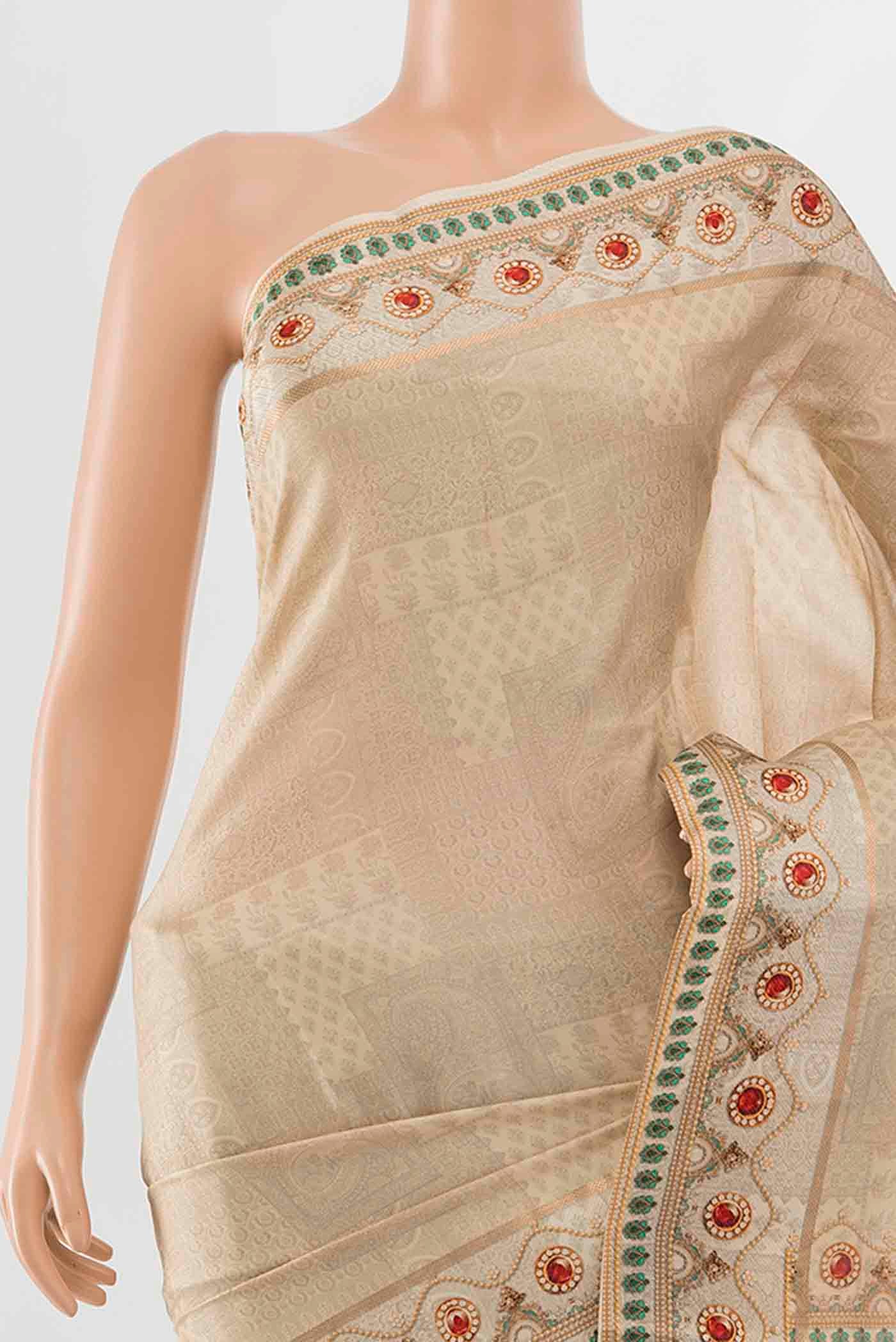 Beige Tussar Silk Saree - Image 2