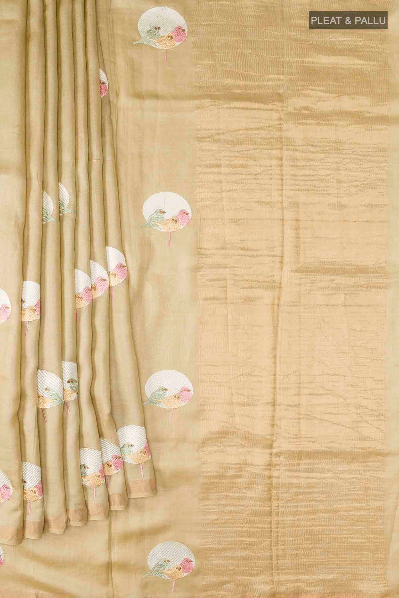 Beige Tussar Silk Saree - Image 4