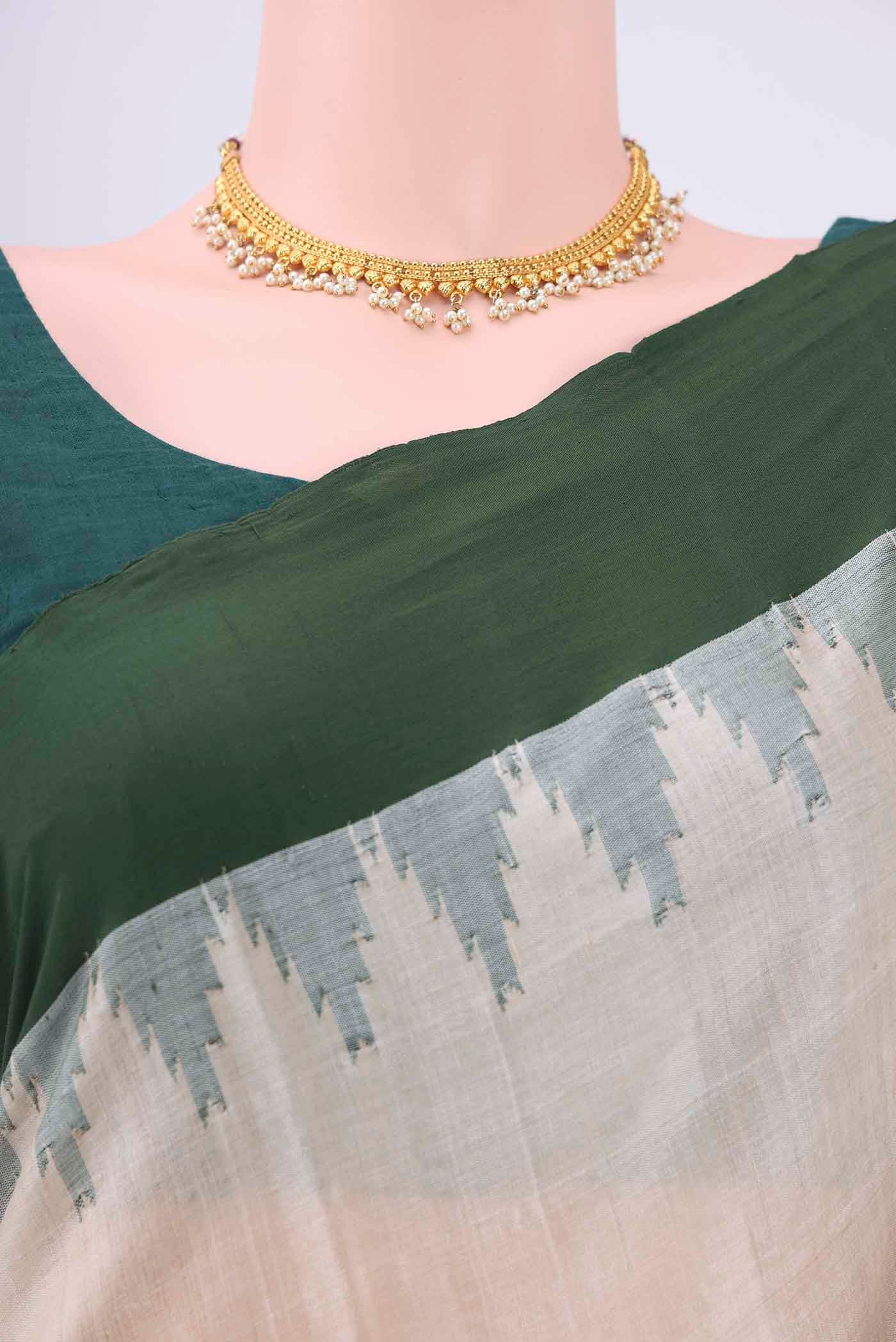 Beige Tussar Silk Saree - Image 2