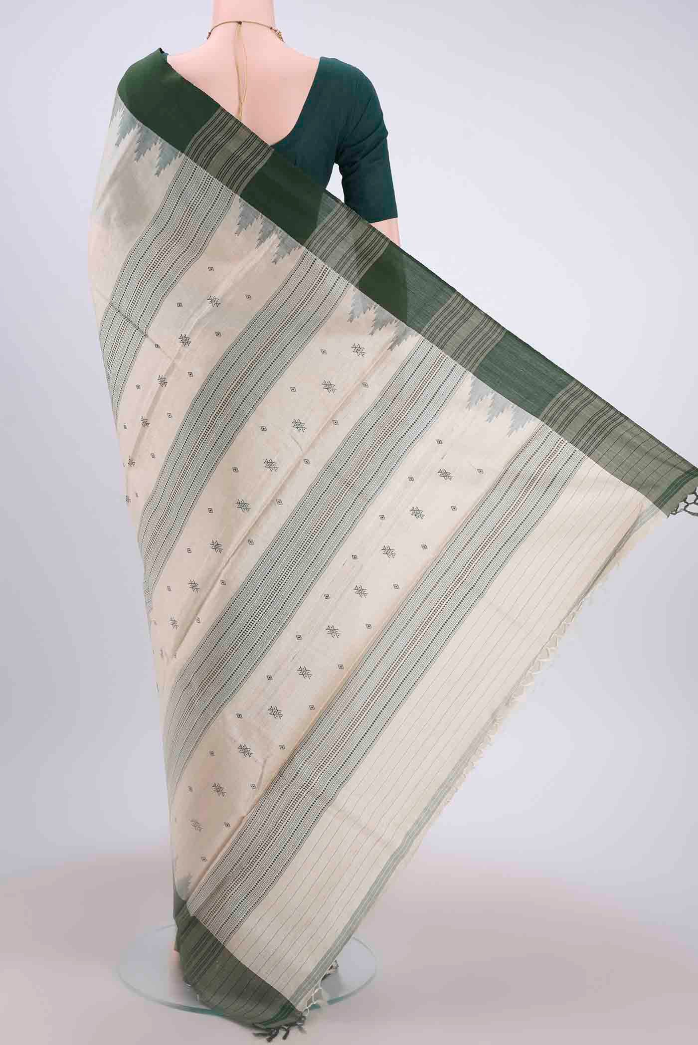Beige Tussar Silk Saree - Image 3