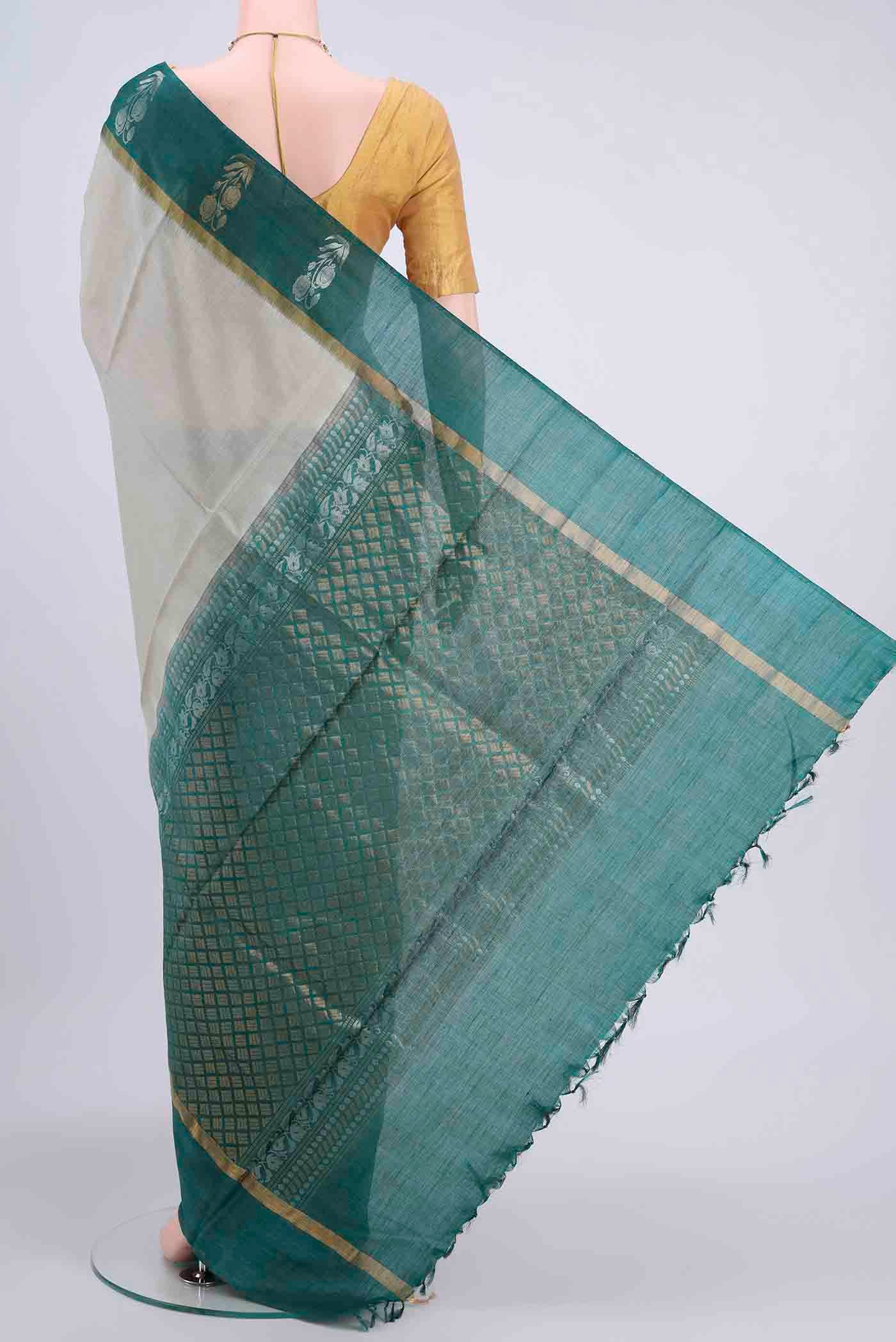 Beige Tussar Silk Saree - Image 3