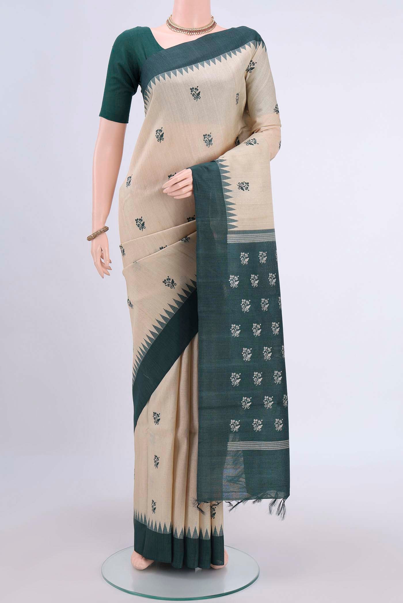 Beige Tussar Silk Saree