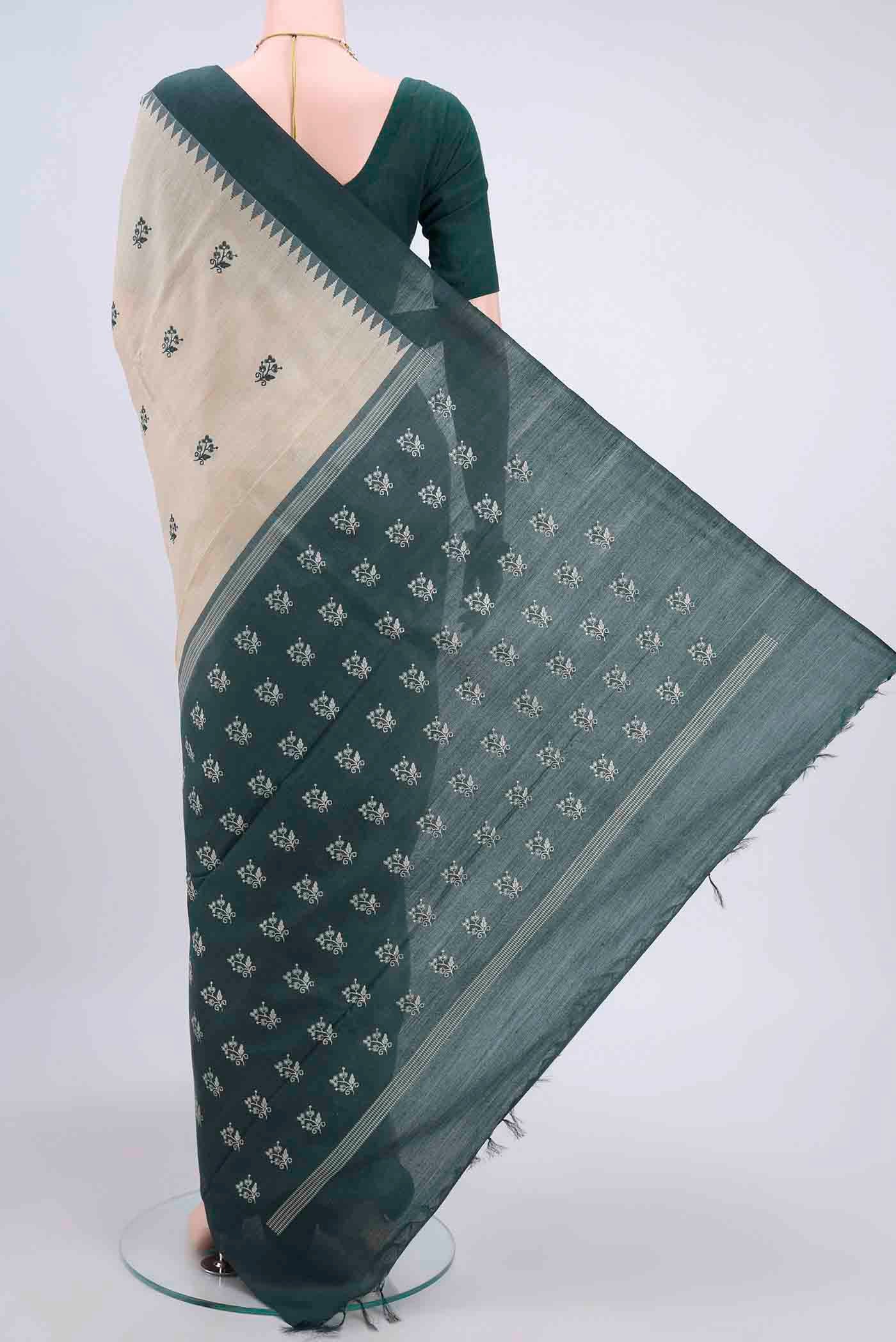 Beige Tussar Silk Saree - Image 3