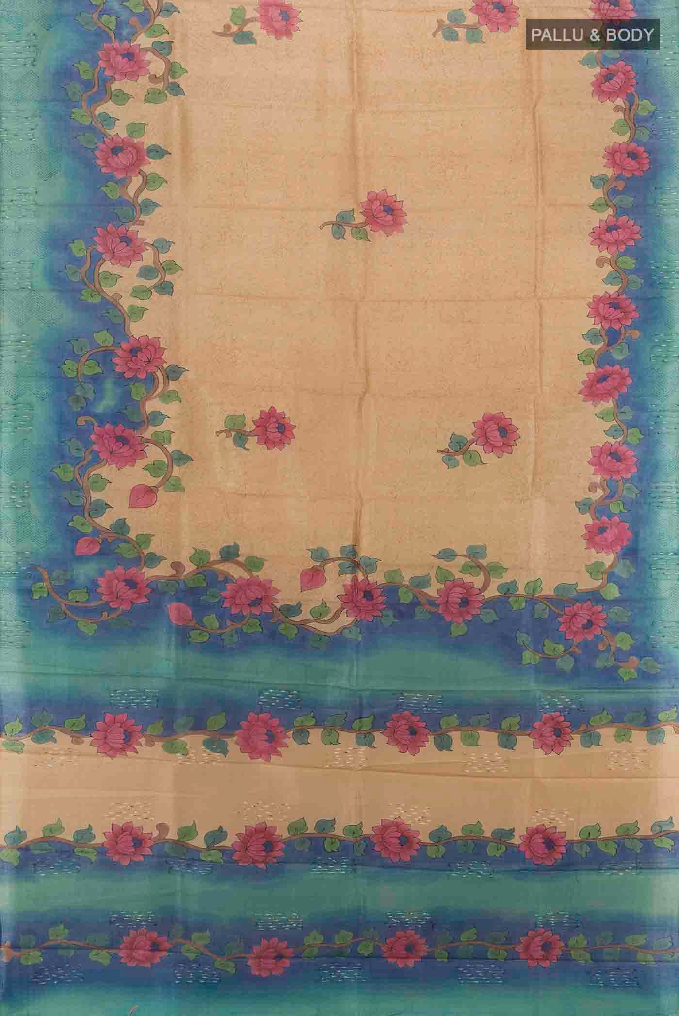 Beige Tussar Silk Saree - Image 5