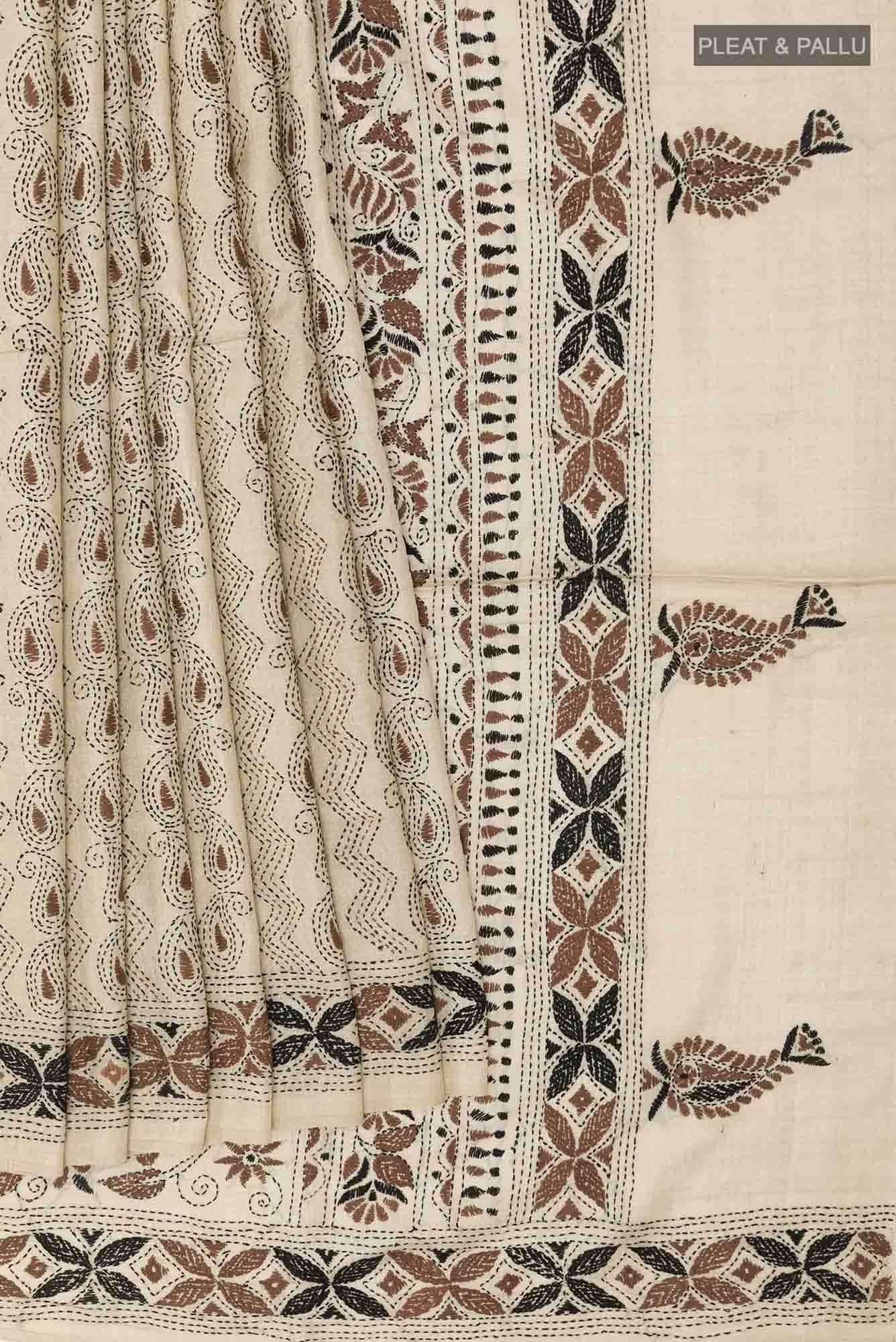 Beige Tussar Silk Saree - Image 2