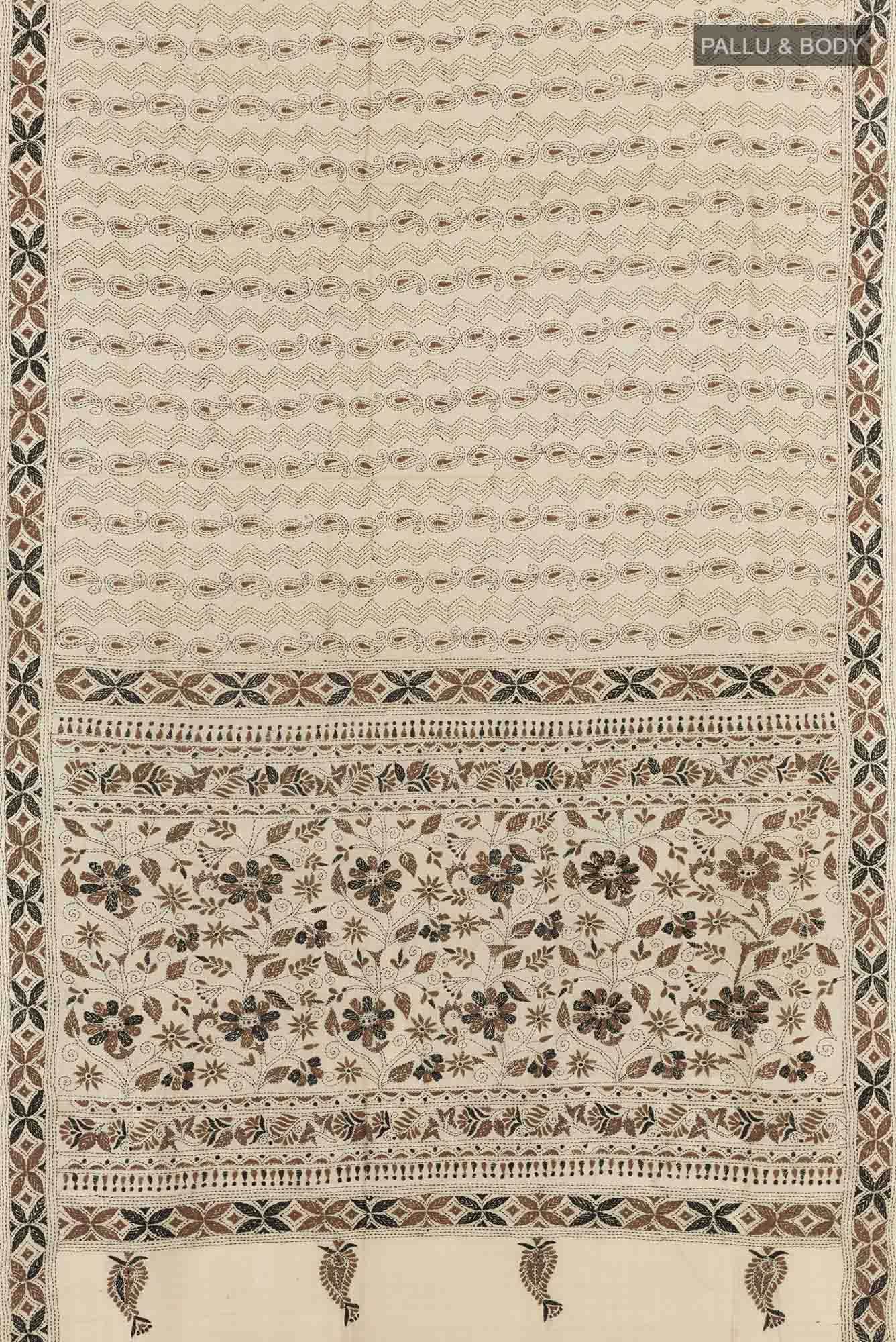 Beige Tussar Silk Saree - Image 4