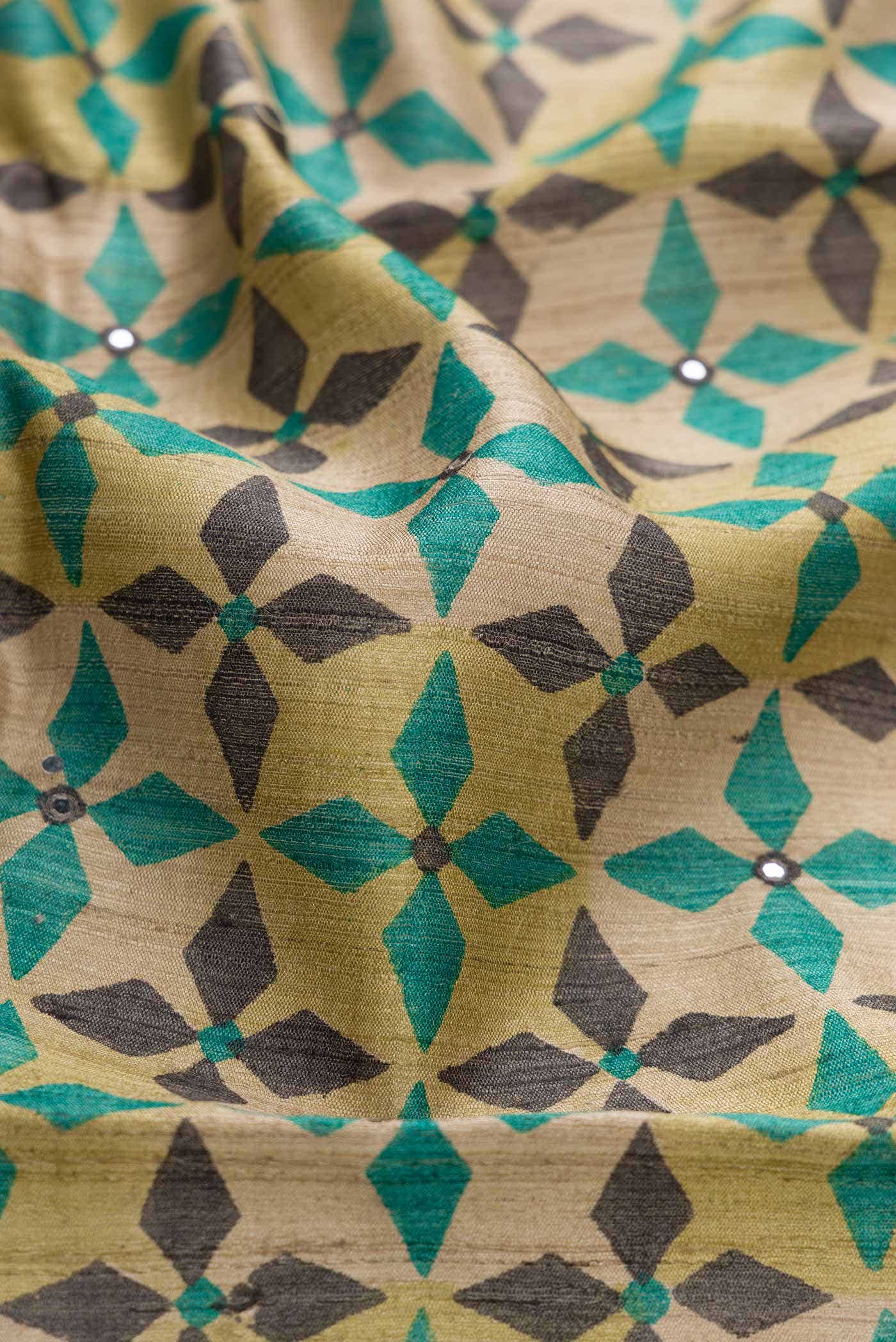 Beige Tussar Silk Saree - Image 2