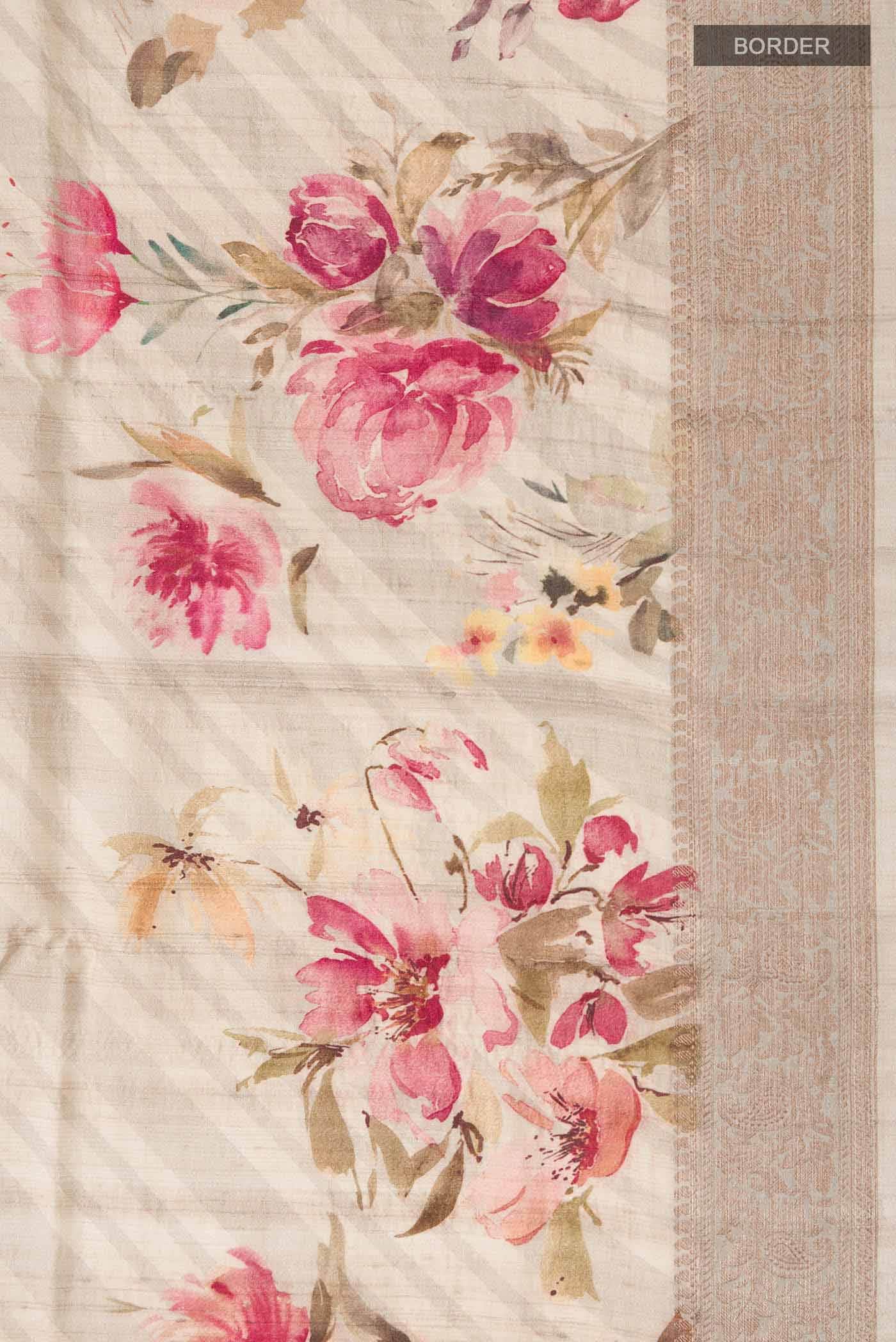 Beige Tussar Silk Saree - Image 5