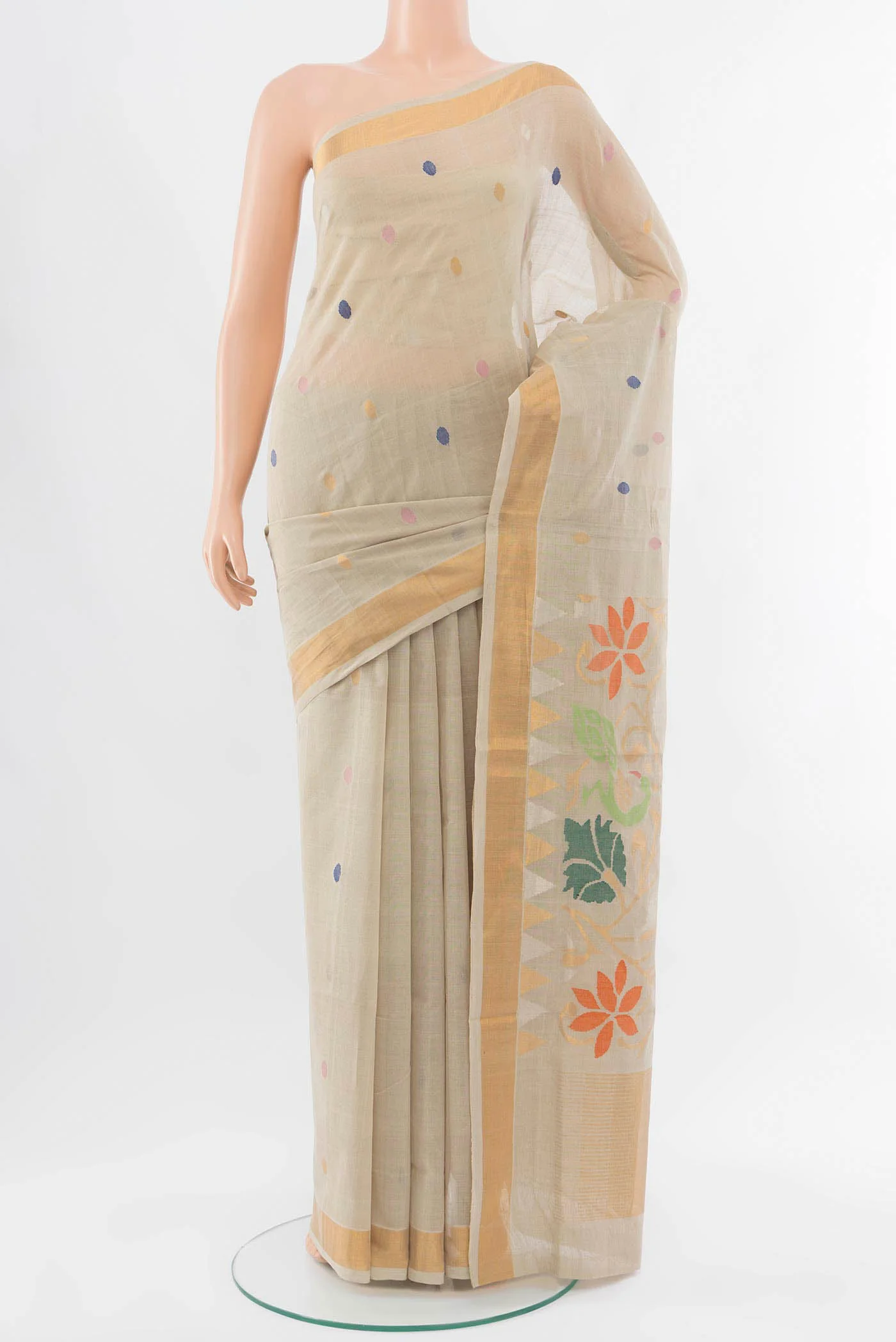 Pure Silk Pure Zari Beige Uppada Cotton Saree