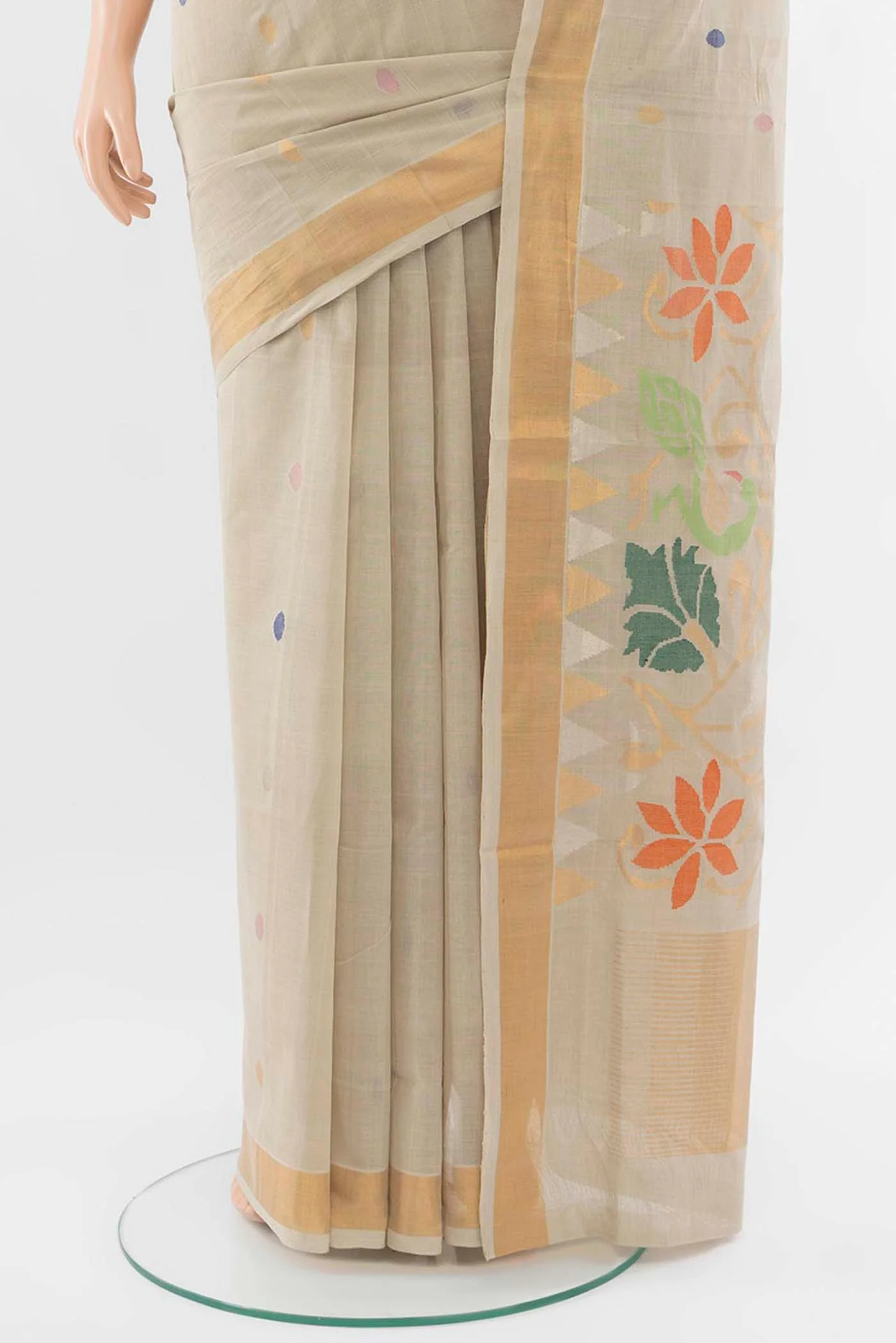 Pure Silk Pure Zari Beige Uppada Cotton Saree - Image 3