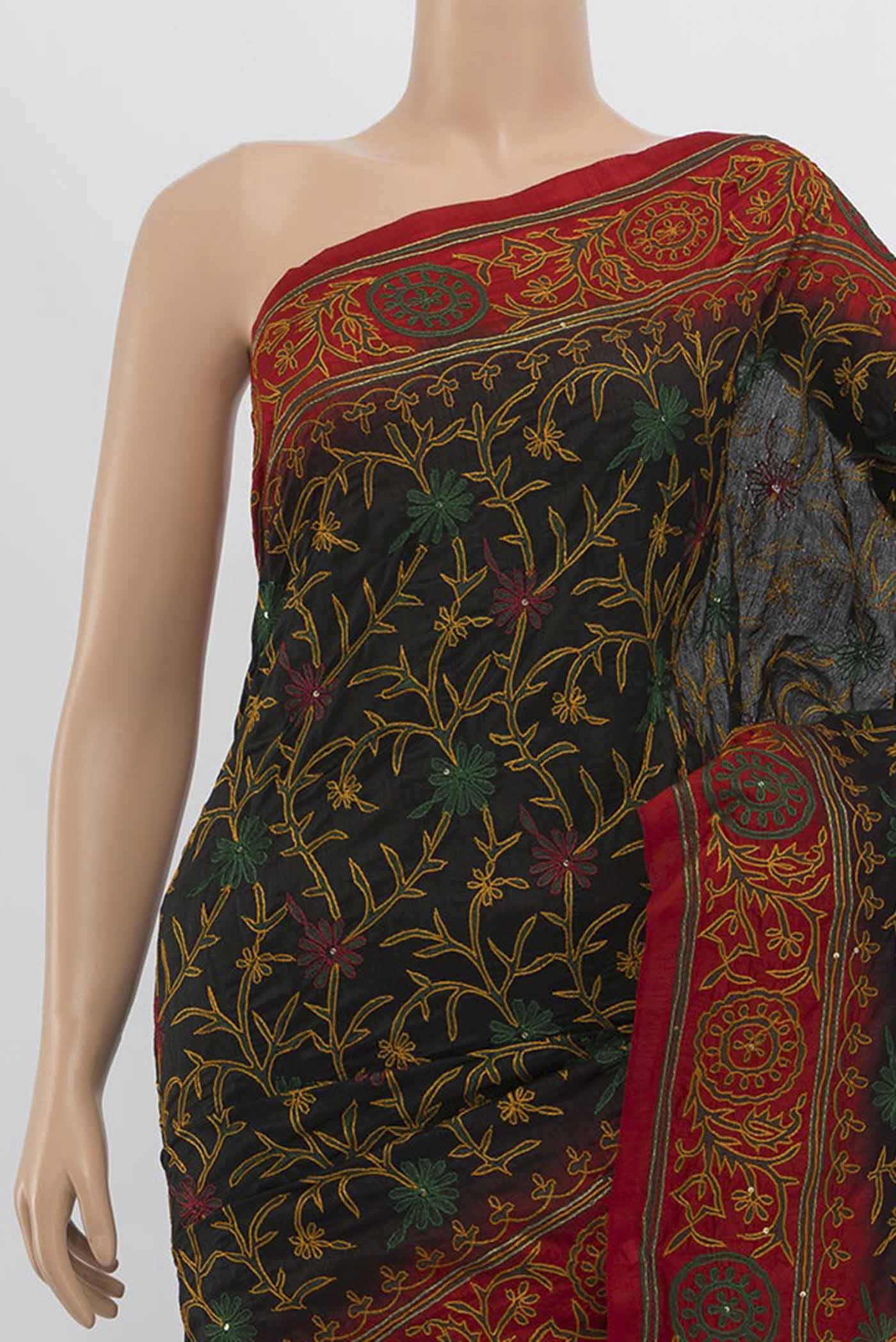 Black Blended Raw Silk Saree - Image 2