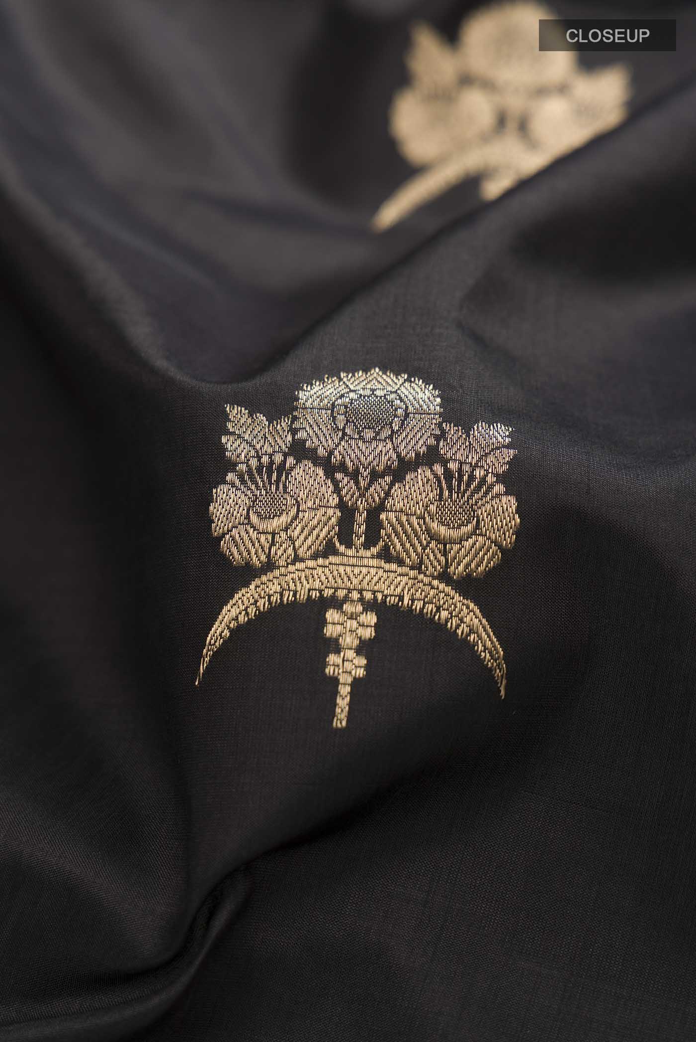 Black Banarasi Katan Silk Saree - Image 2