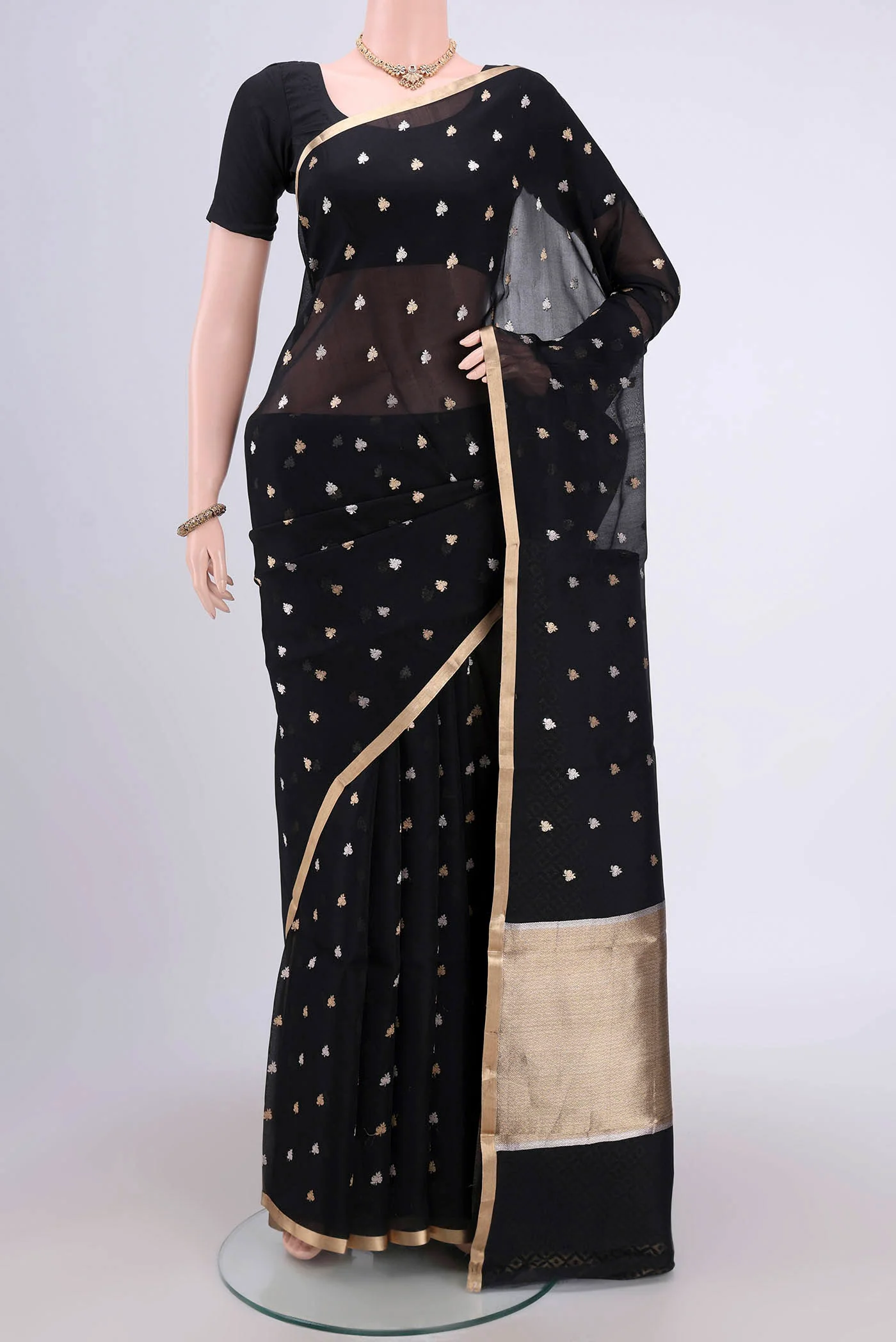 Black Banarasi Kora Silk Saree
