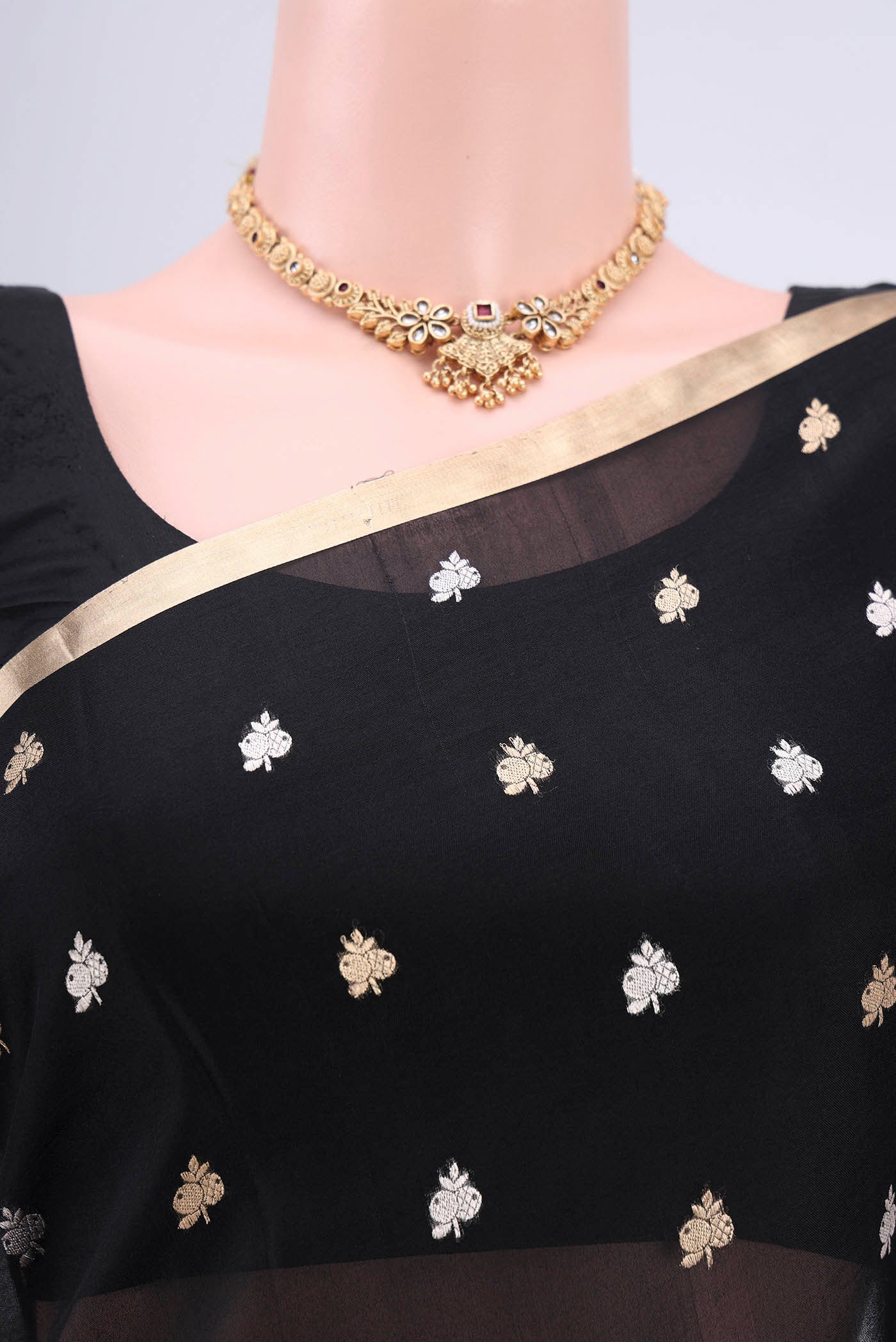 Black Banarasi Kora Silk Saree - Image 2