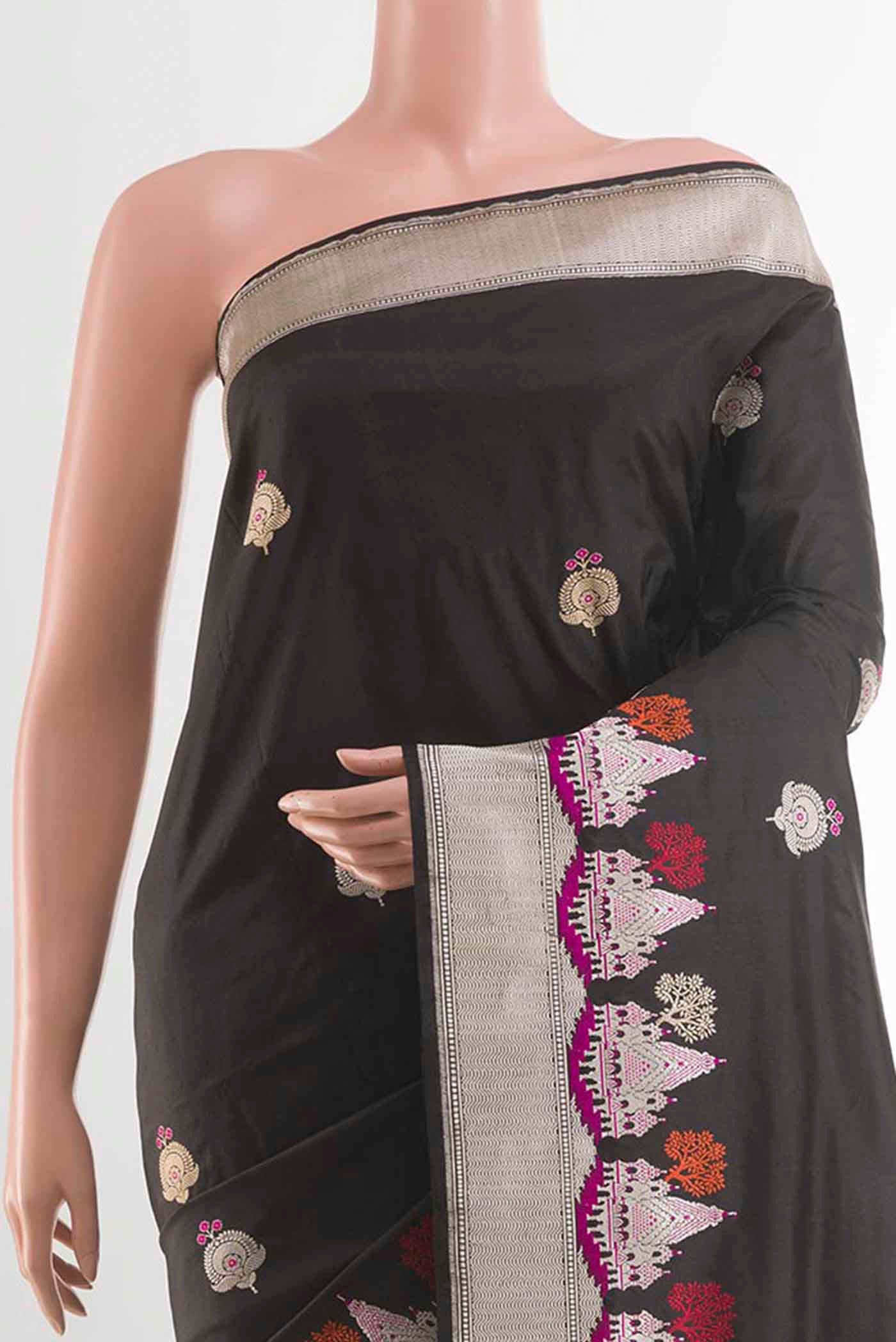 Black Banarasi Silk Saree - Image 2