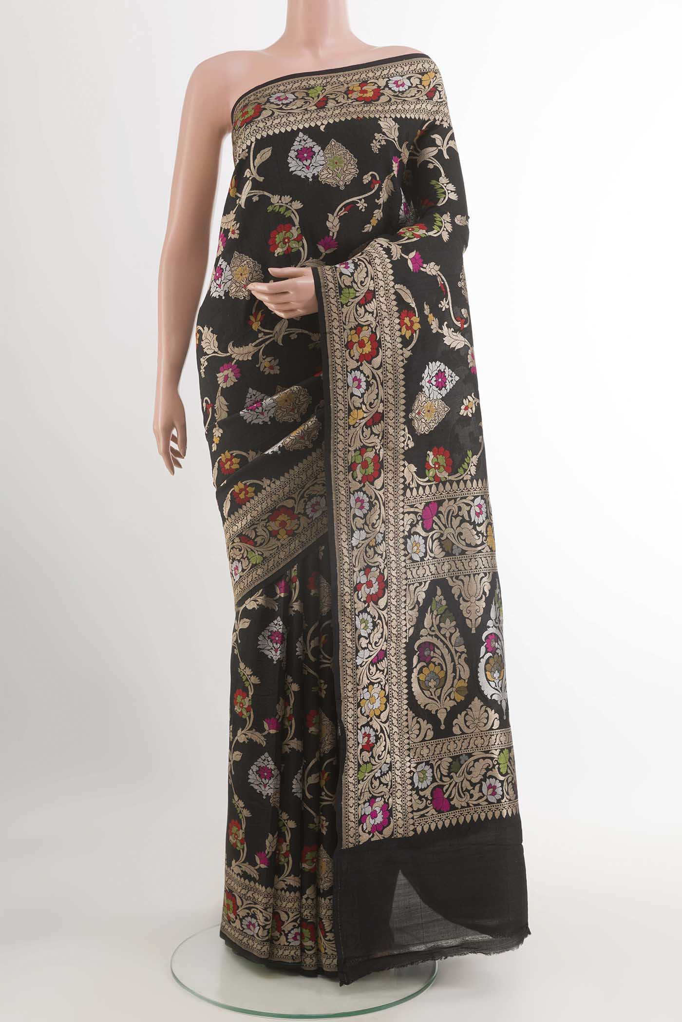 Black Banarasi Tussar Silk Saree