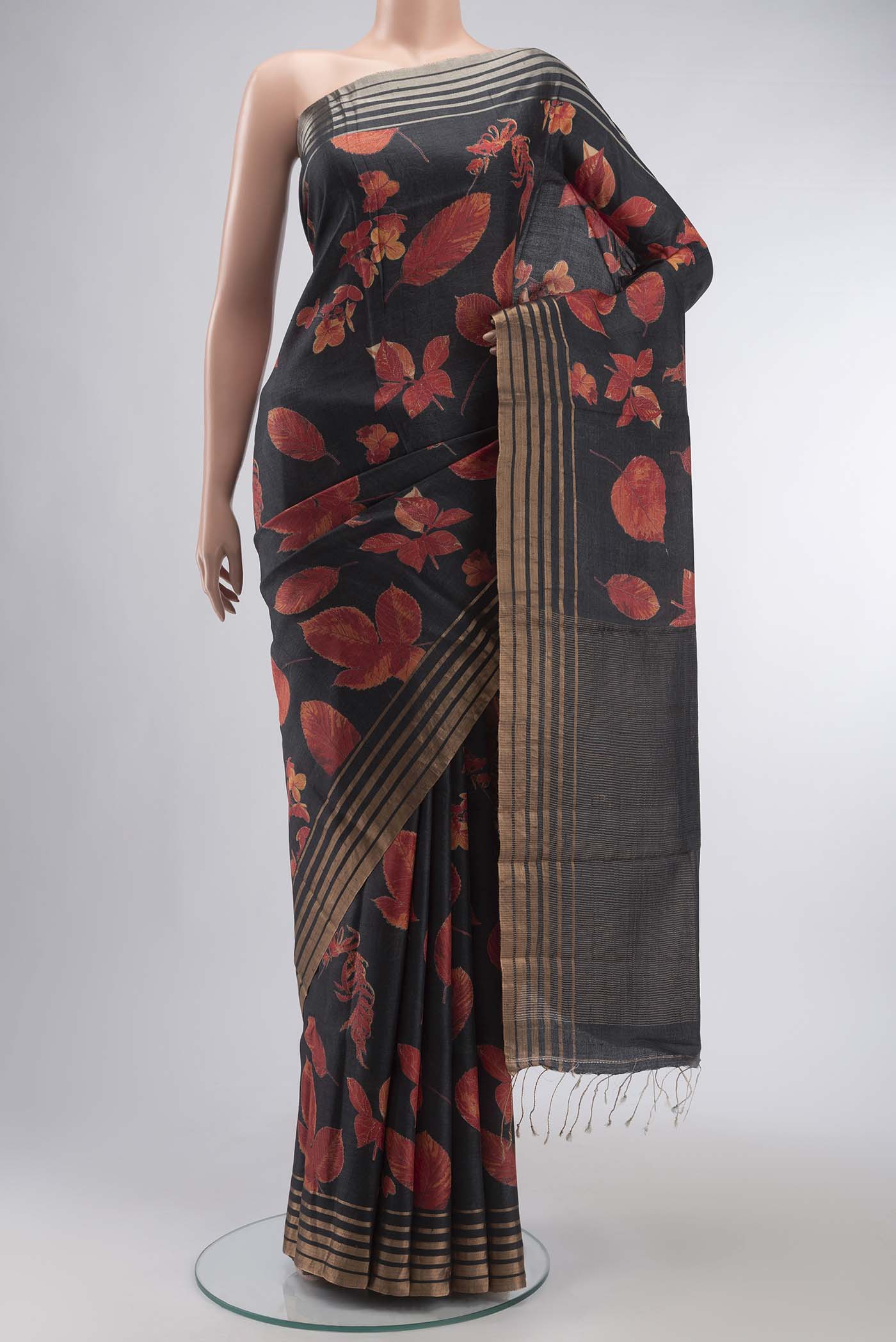 Black Bhagalpuri Tussar Silk Saree