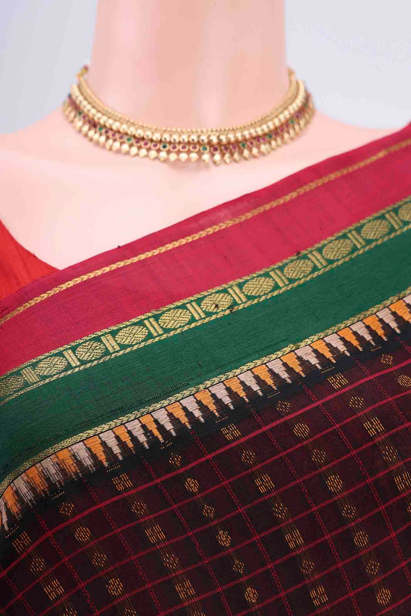 Black Blended Coimbatore Silk Cotton Saree - Image 2