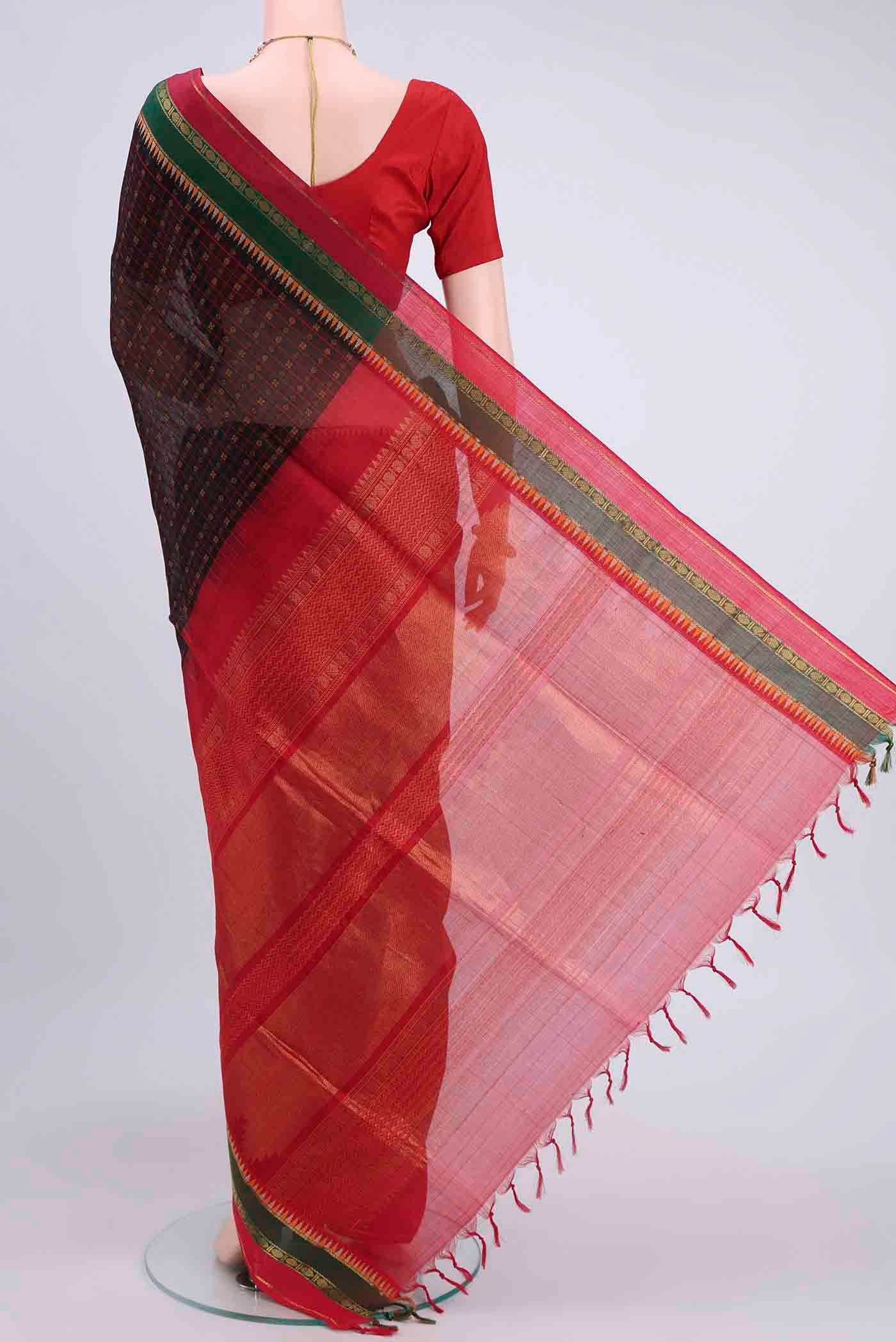 Black Blended Coimbatore Silk Cotton Saree - Image 3