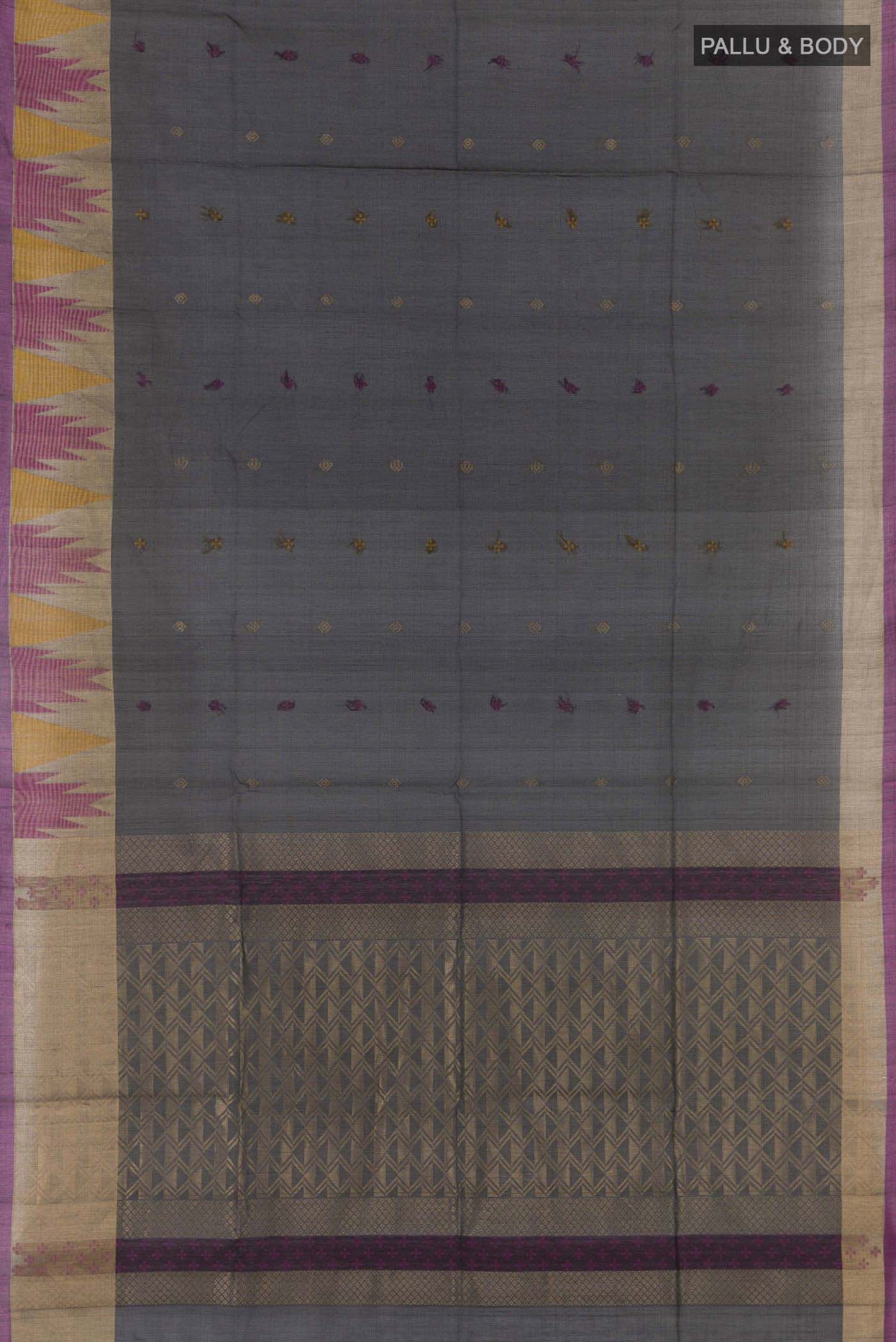 Black Blended Kora Cotton Saree - Image 5