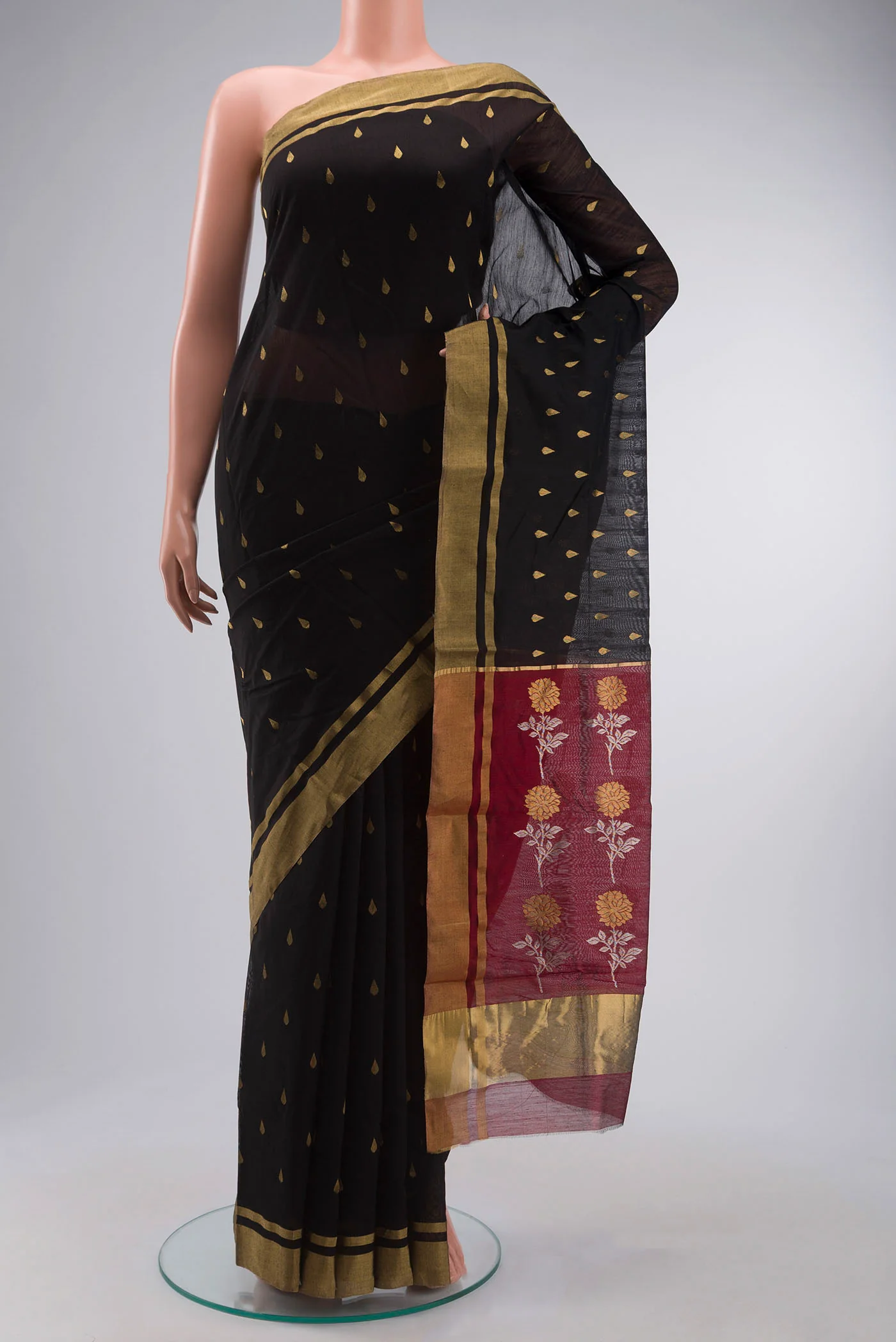 Black Chanderi Silk Cotton Saree