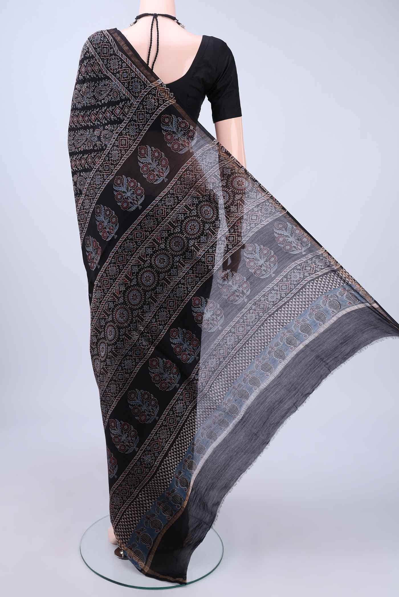 Black Chanderi Silk Cotton Saree - Image 2