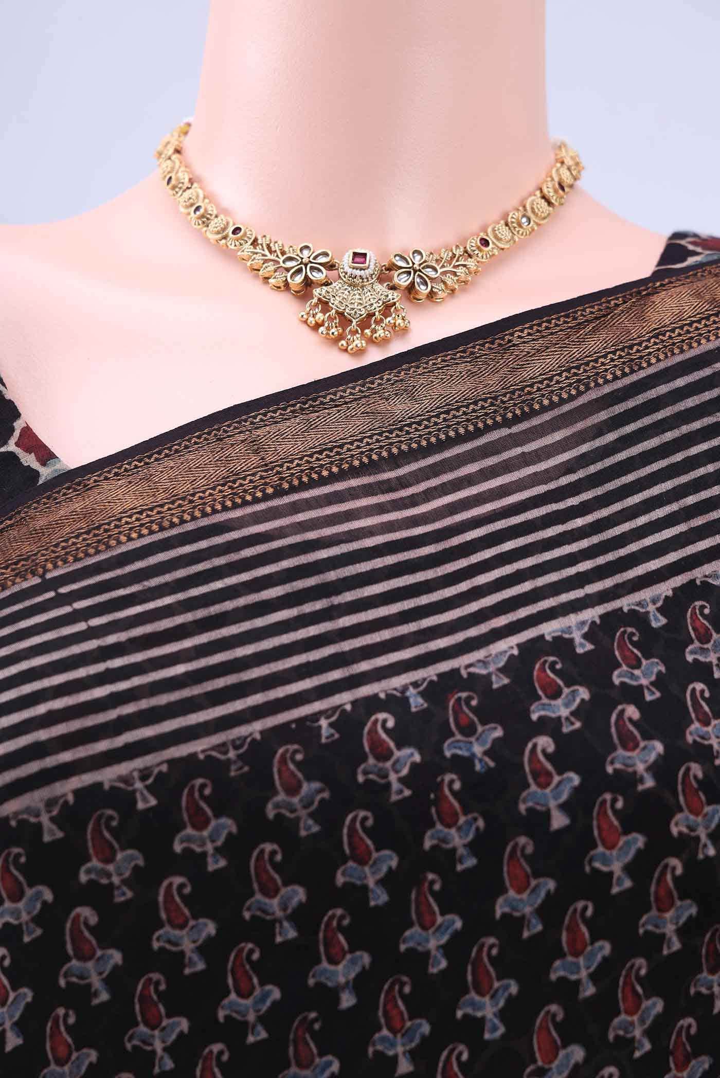 Black Chanderi Silk Cotton Saree - Image 3