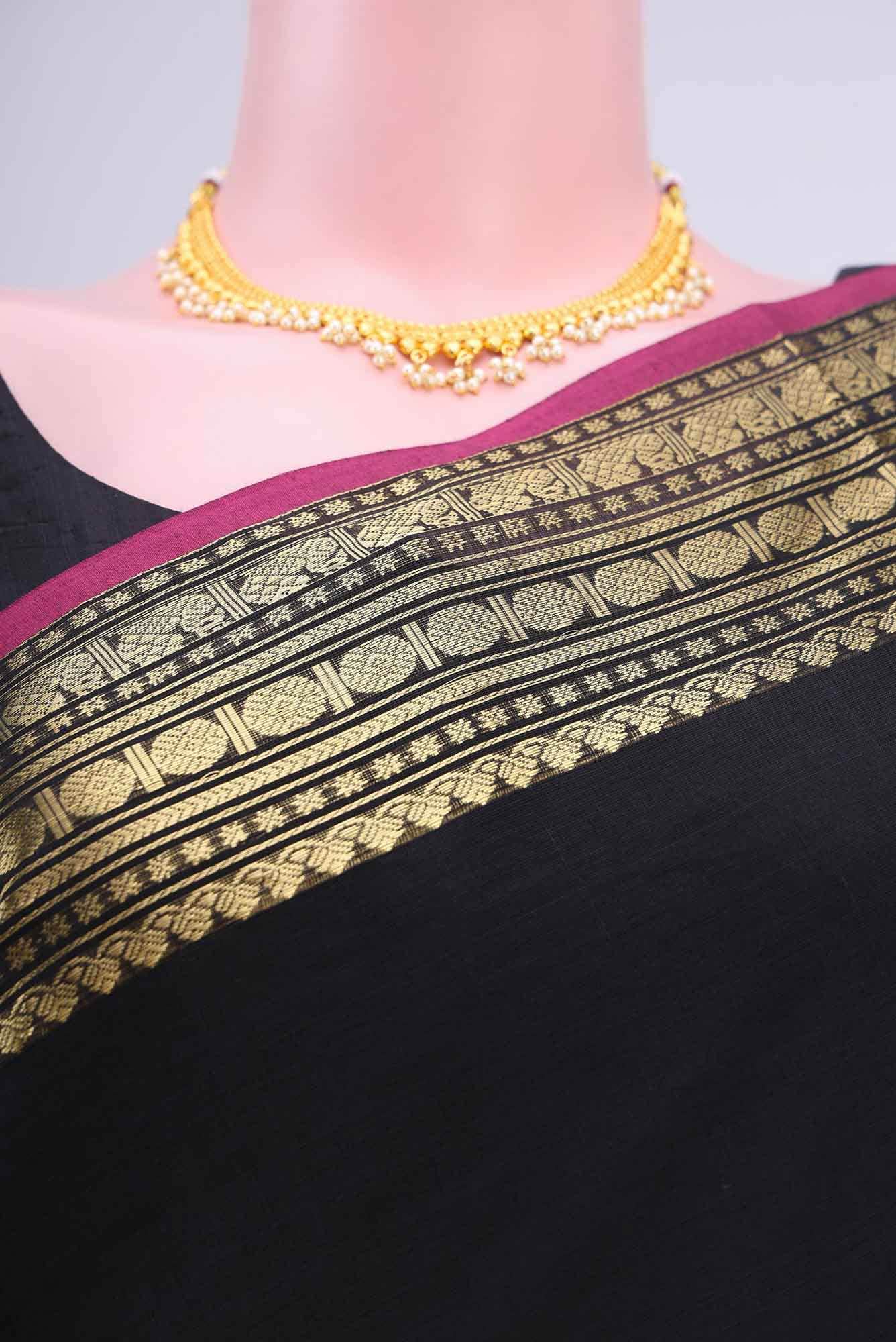 Black Coimbatore Cotton Saree - Image 2