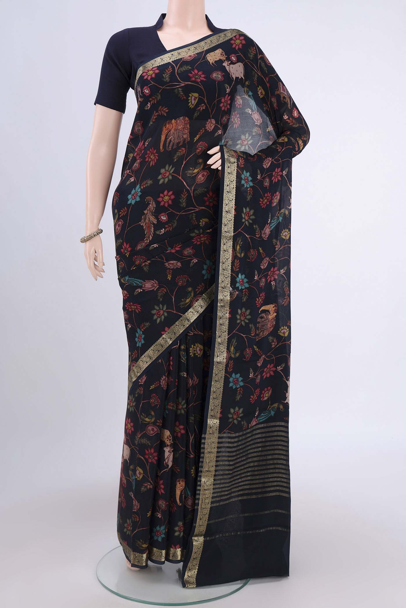 Black Crepe Saree