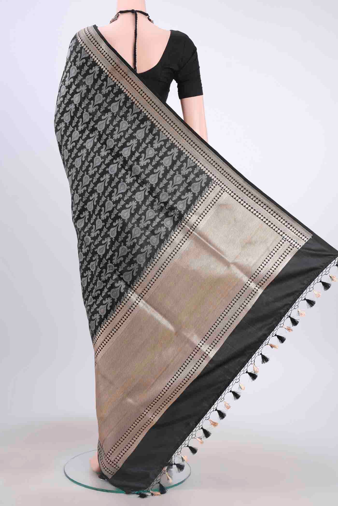 Black Dual Tone Banarasi Silk Saree - Image 3