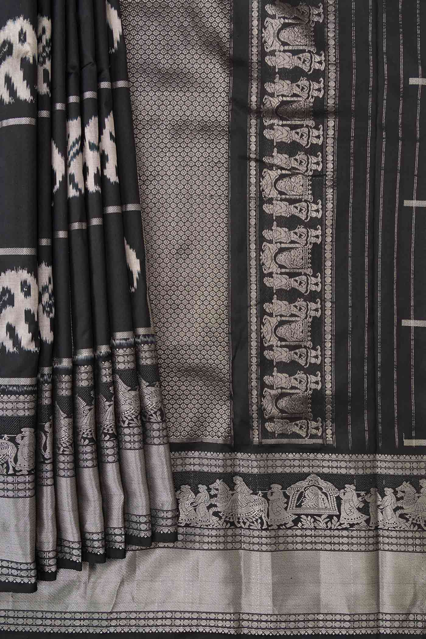Black Pochampally Silk Saree - Image 4