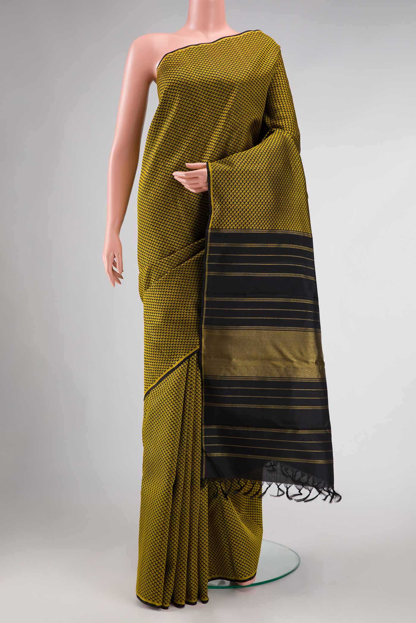 Pure Silk Pure Zari Black Dual Tone Kanjivaram Saree