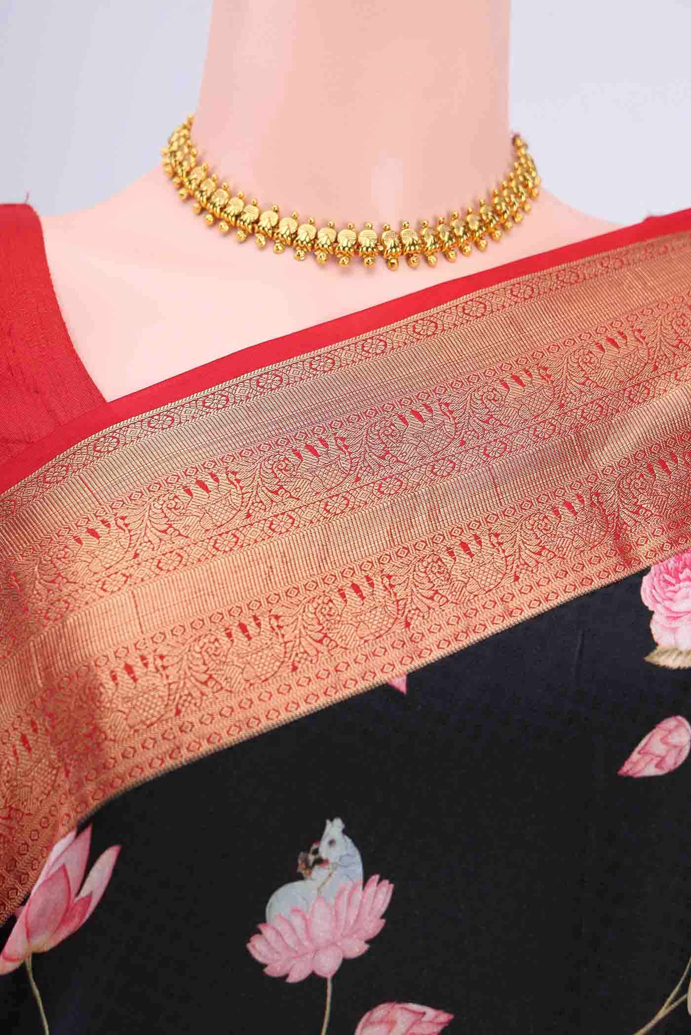 Black Dual Tone Printed Silk Saree - Image 2