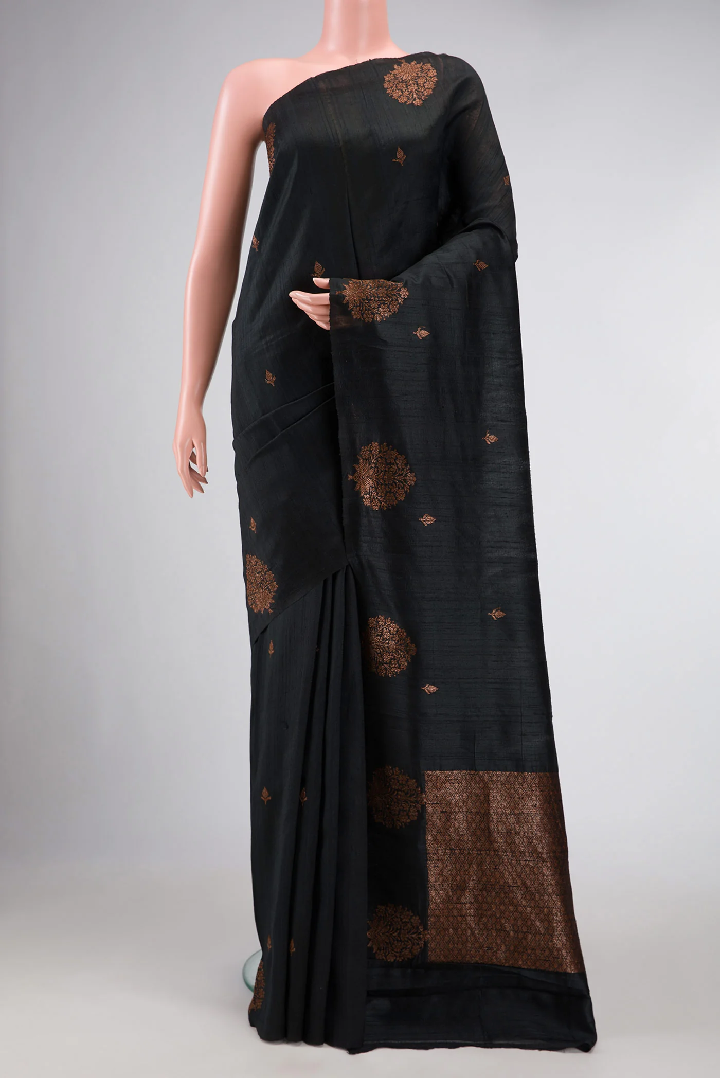 Black Banarasi Tussar Silk Saree