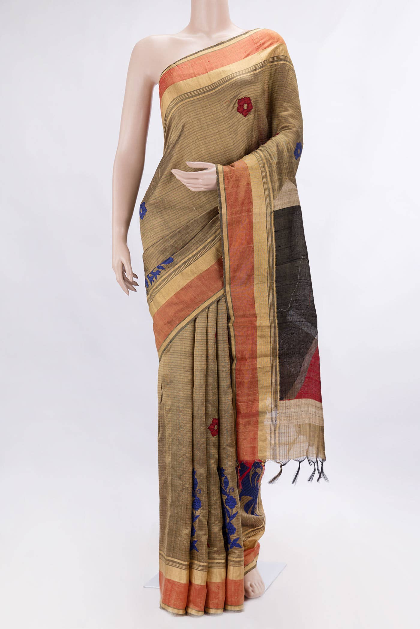 Dark Beige Raw Silk Saree