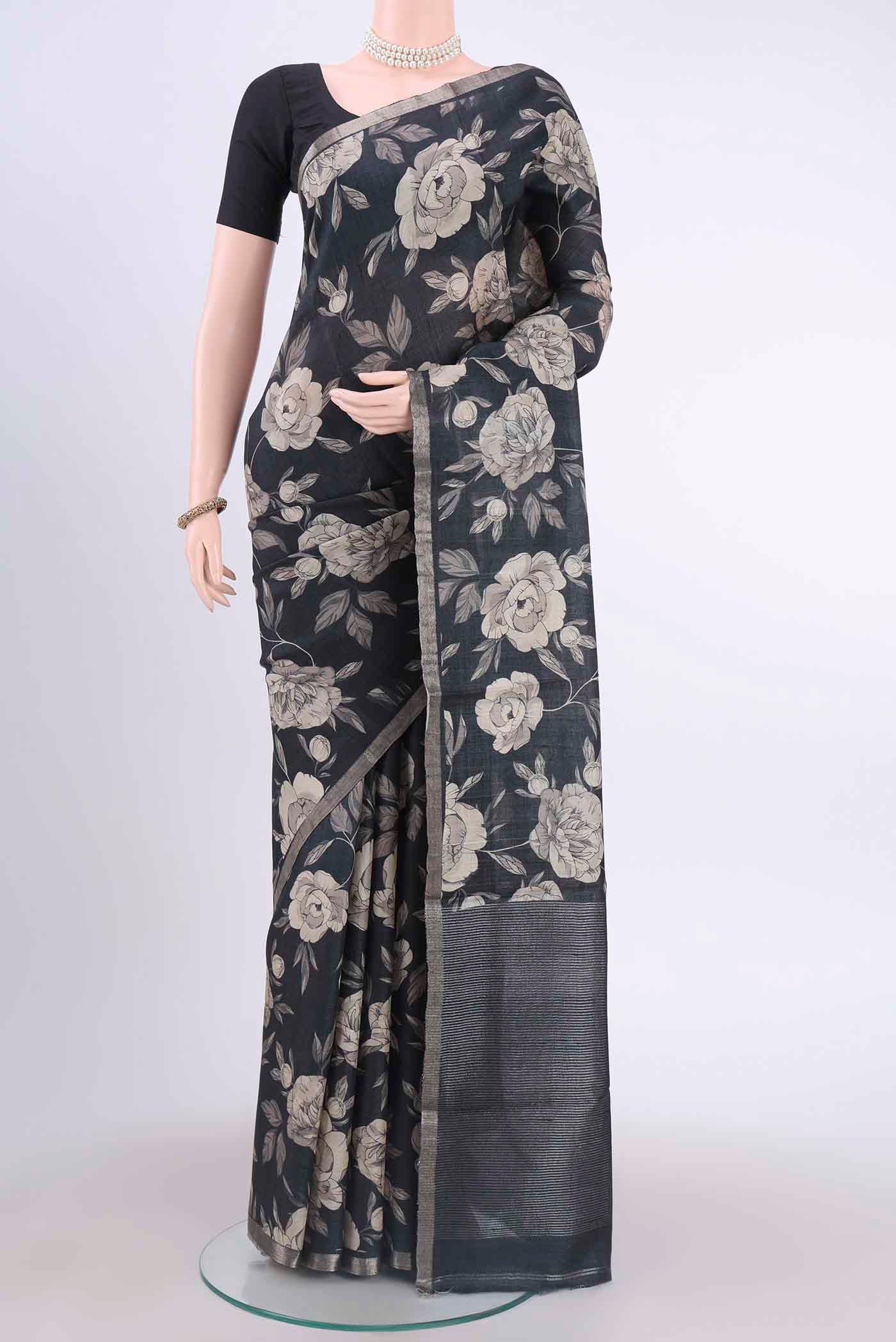 Black Dual Tone Tussar Silk Saree