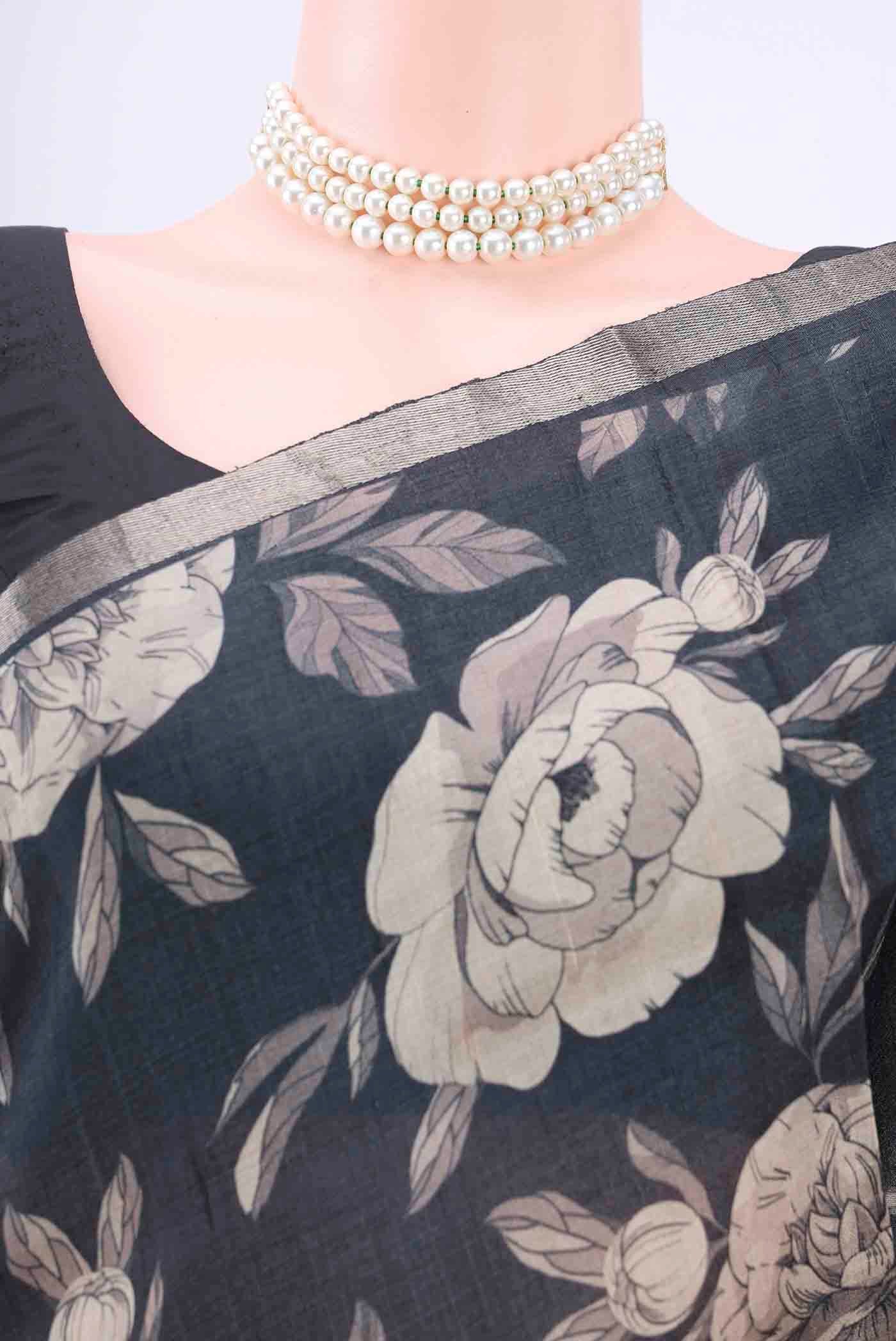 Black Dual Tone Tussar Silk Saree - Image 2
