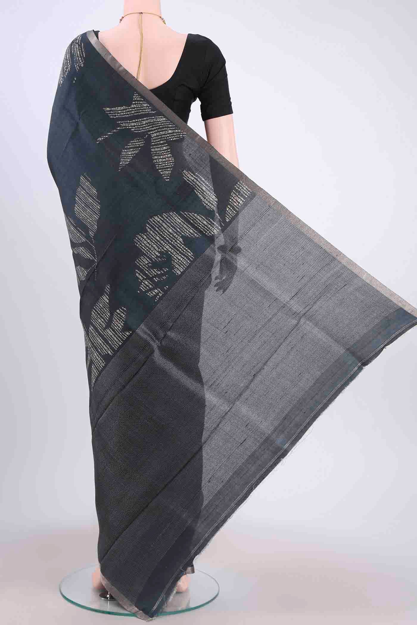 Black Dual Tone Tussar Silk Saree - Image 3