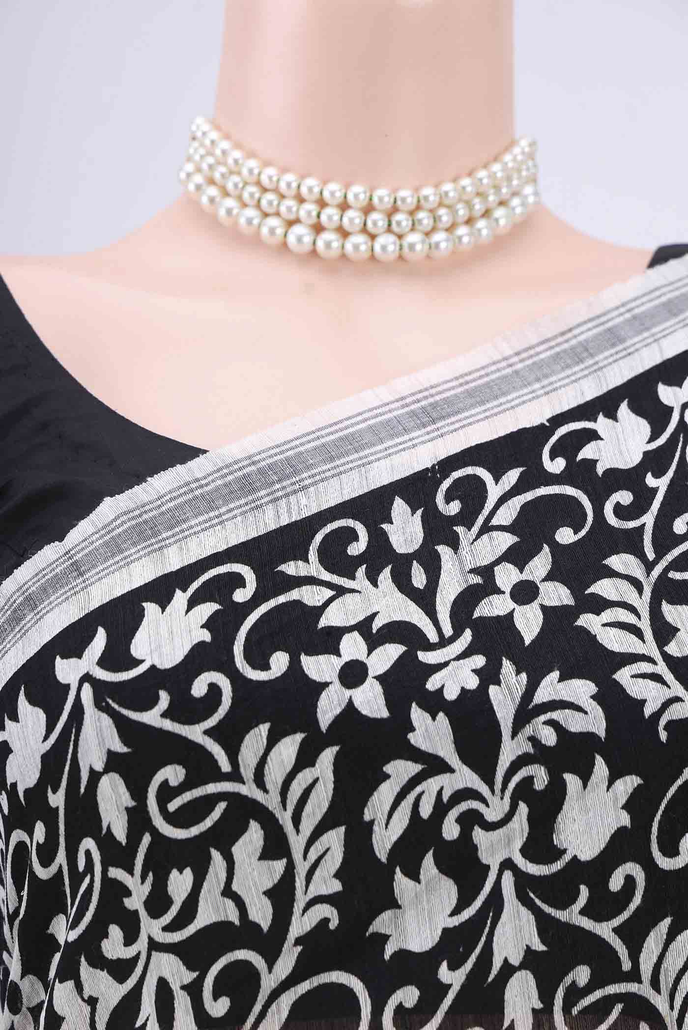 Black Tussar Silk Saree - Image 2