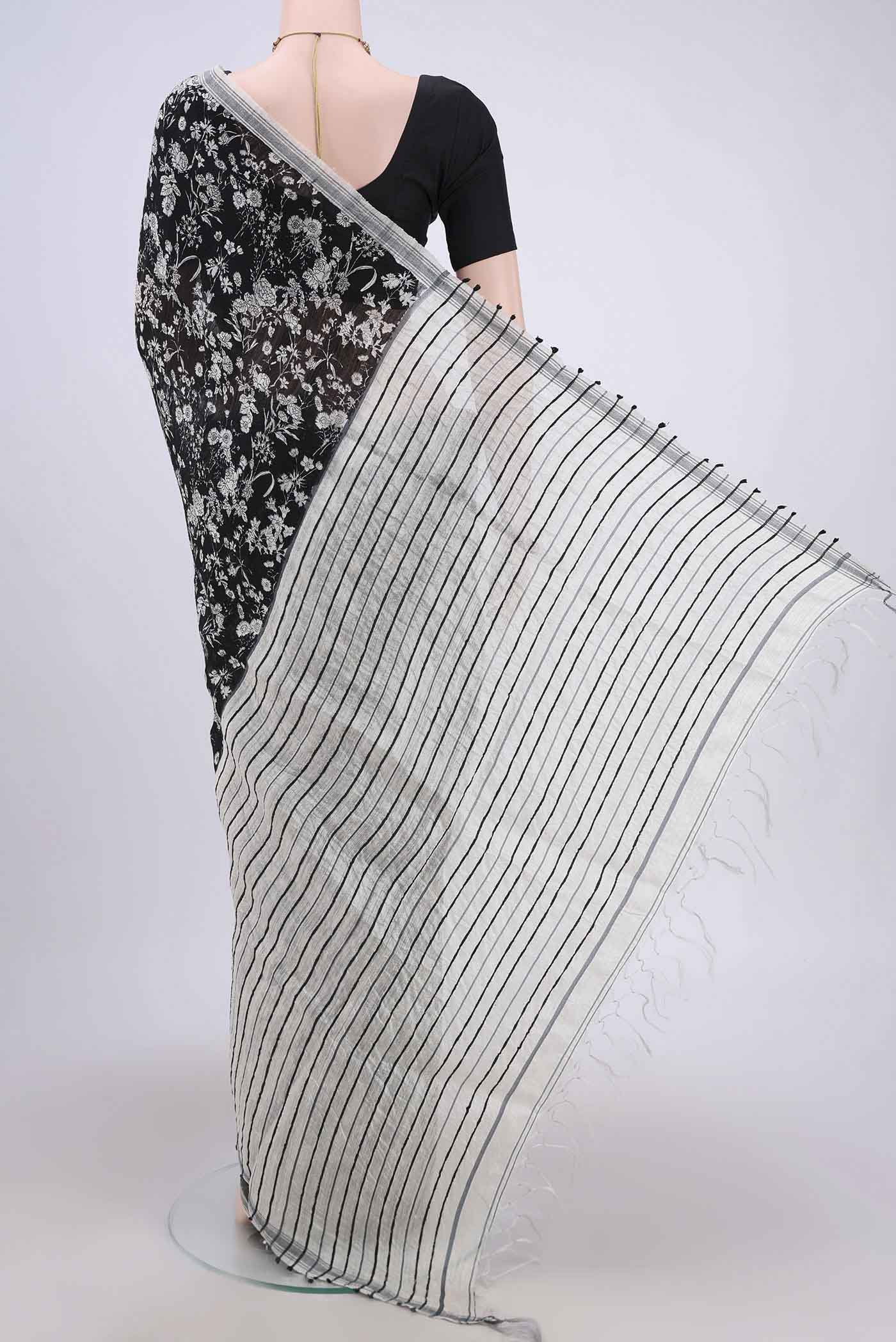 Black Tussar Silk Saree - Image 3