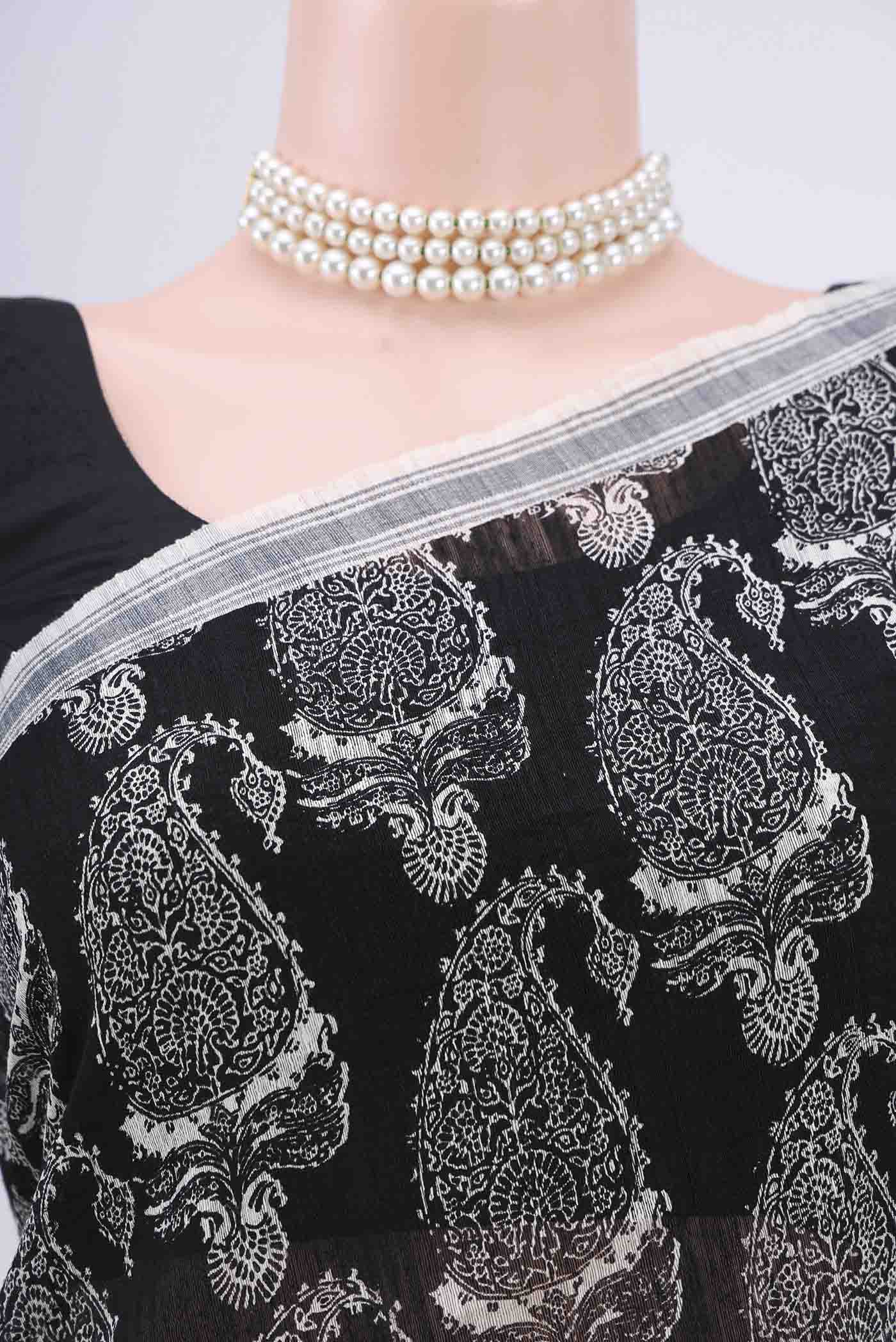 Black Tussar Silk Saree - Image 2