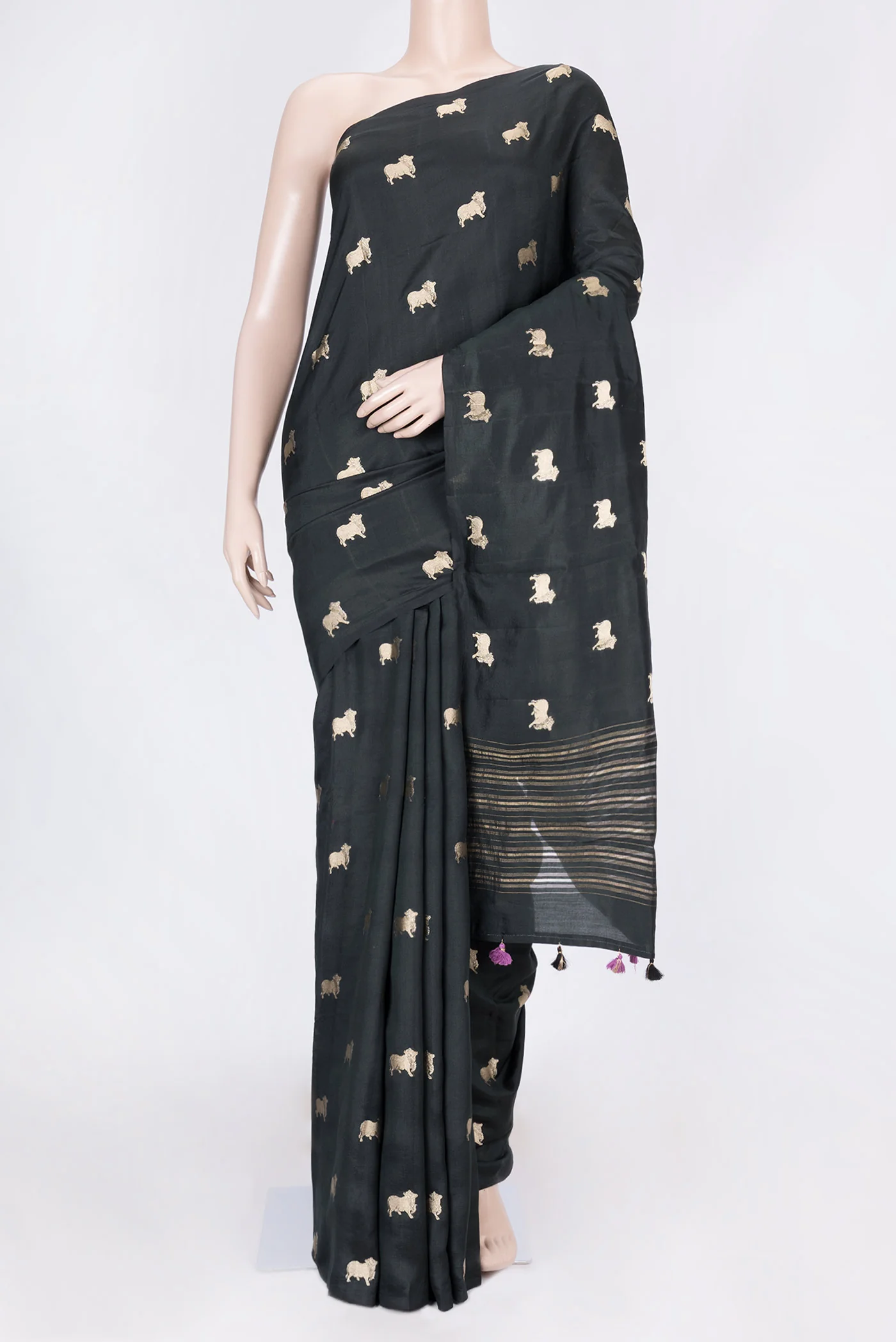 Black Dual Tone Tussar Silk Saree
