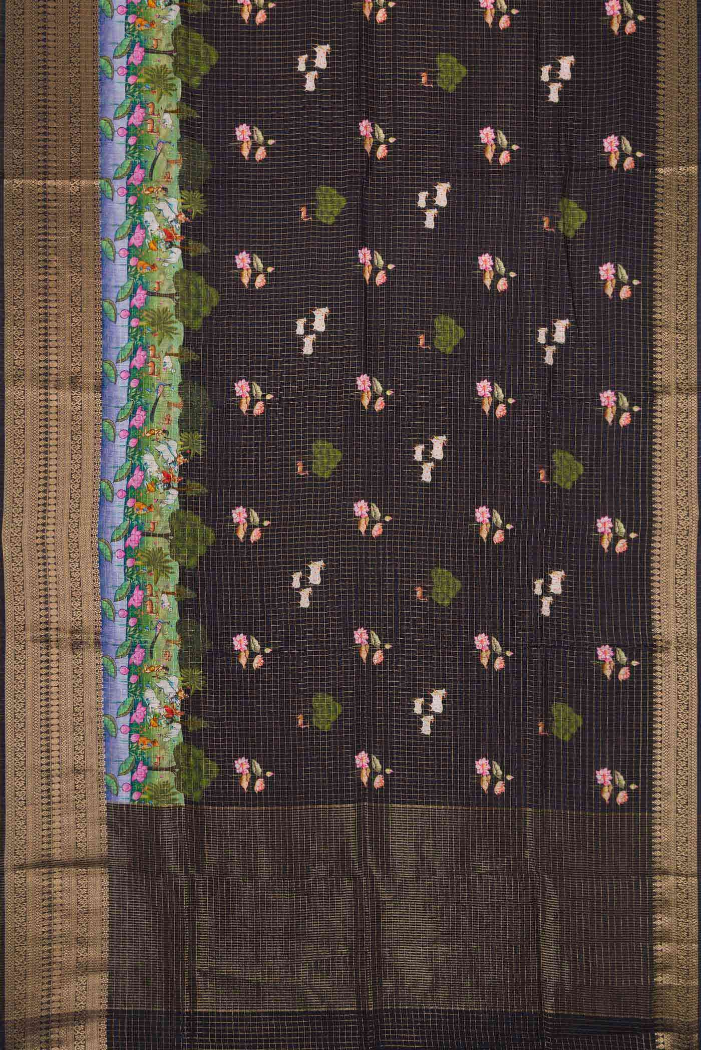 Black Dual Tone Tussar Silk Saree - Image 2