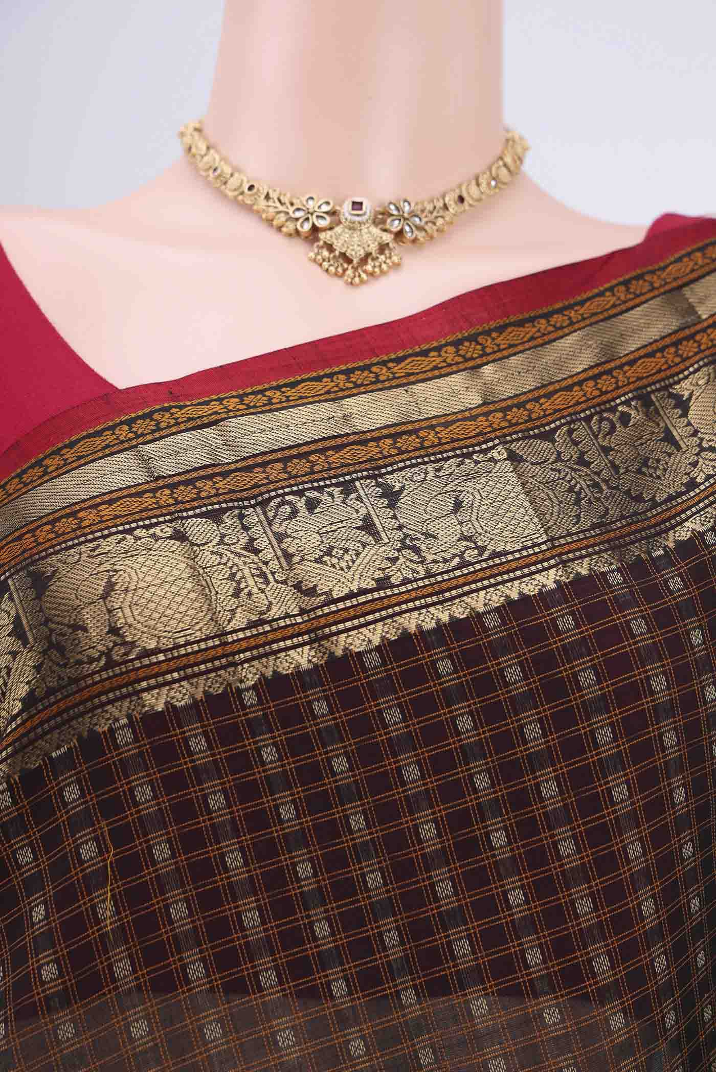 Black Kanchi Cotton Saree - Image 2